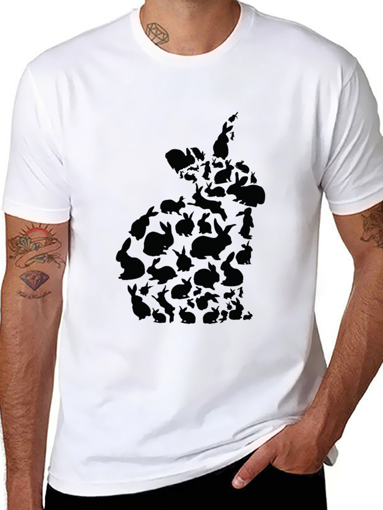 Black Rabbit Silhouette Black T-Shirt view 8