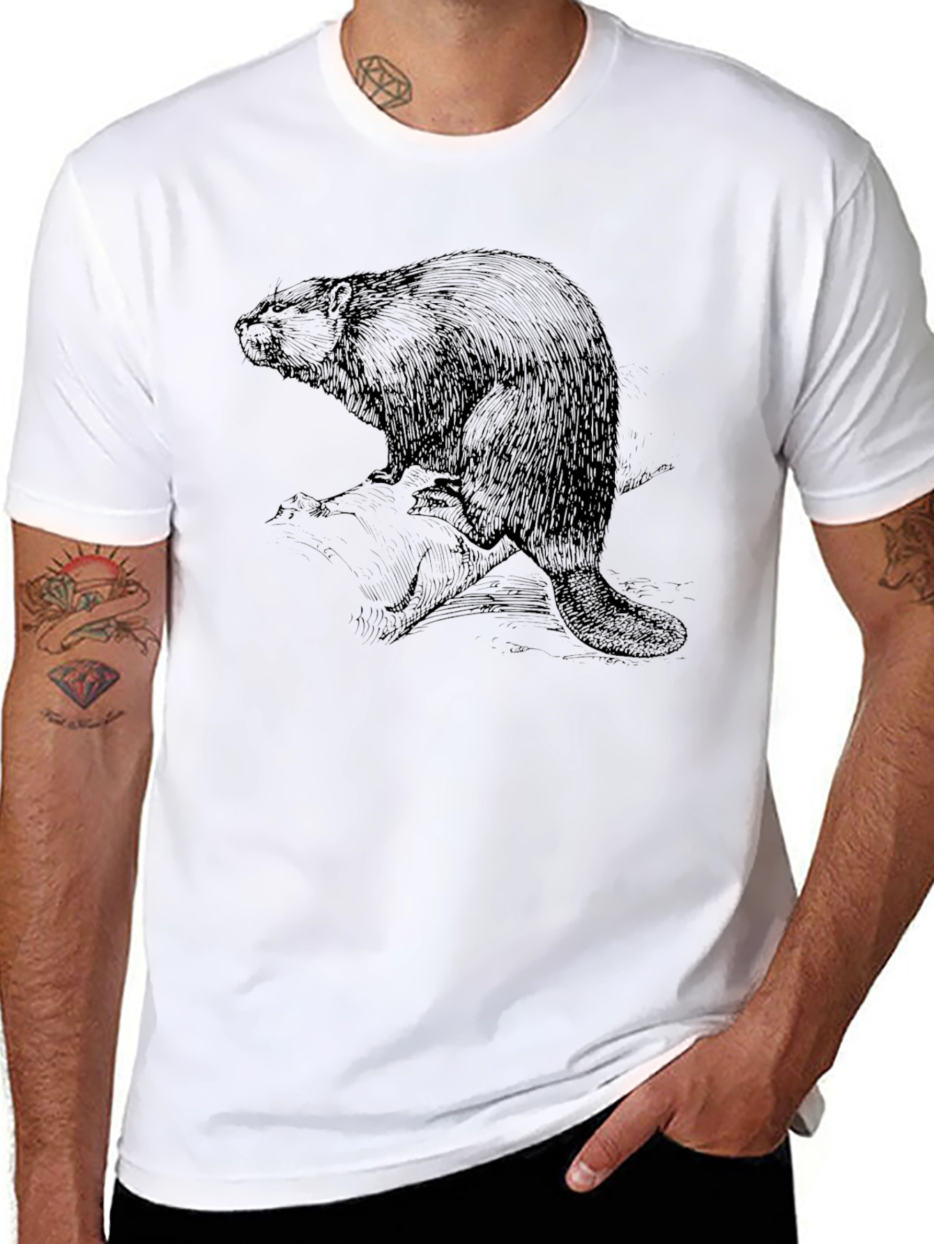 Black Beaver Graphic Tee - Black Cotton Blend view 8