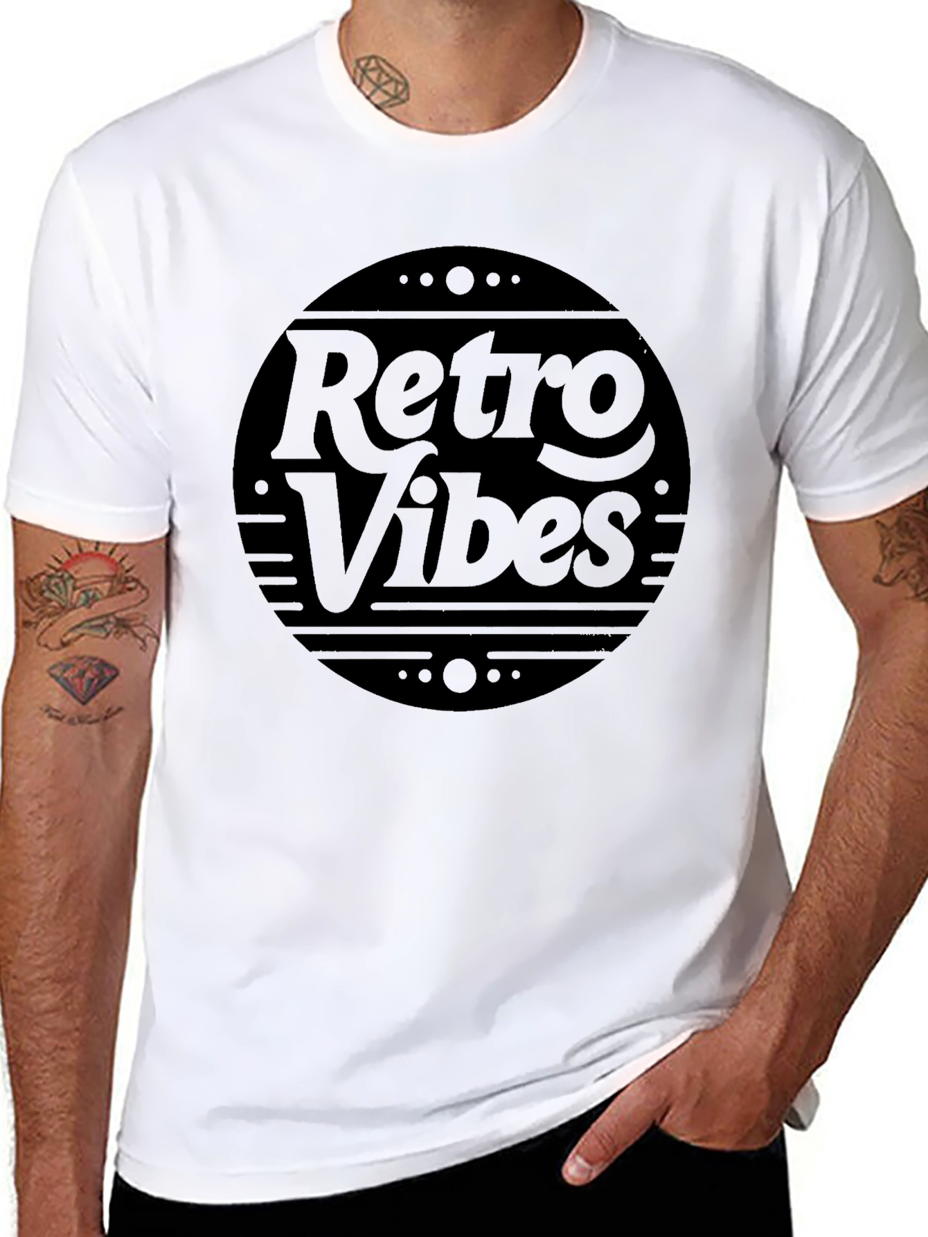 Black Retro Vibes Graphic Tee - Stylish Black Cotton T-Shirt view 8