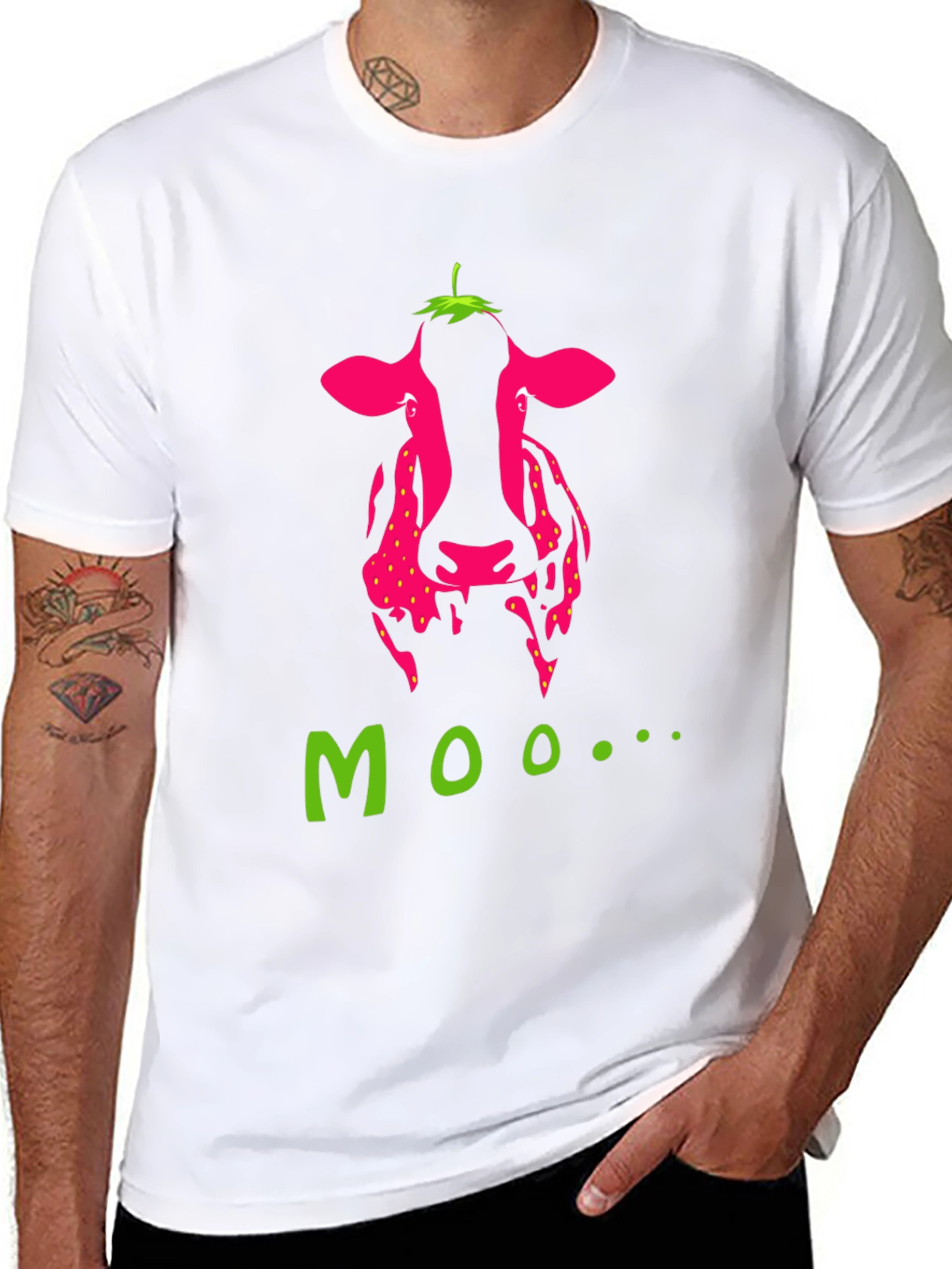 Black Strawberry Cow Moo Graphic T-Shirt - Novelty Tee view 8