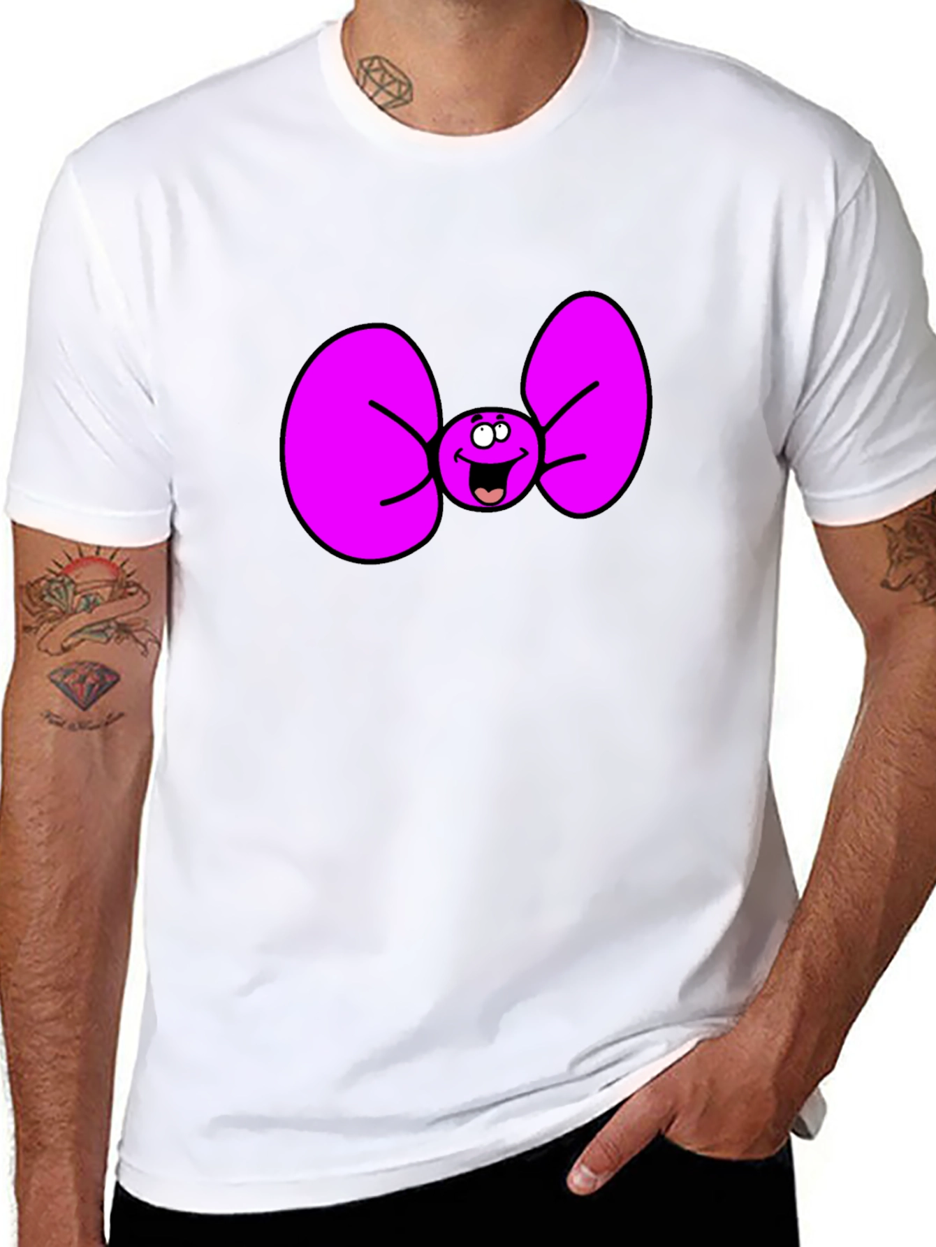 Black Funny Cartoon Bow Tie Graphic Tee view 8