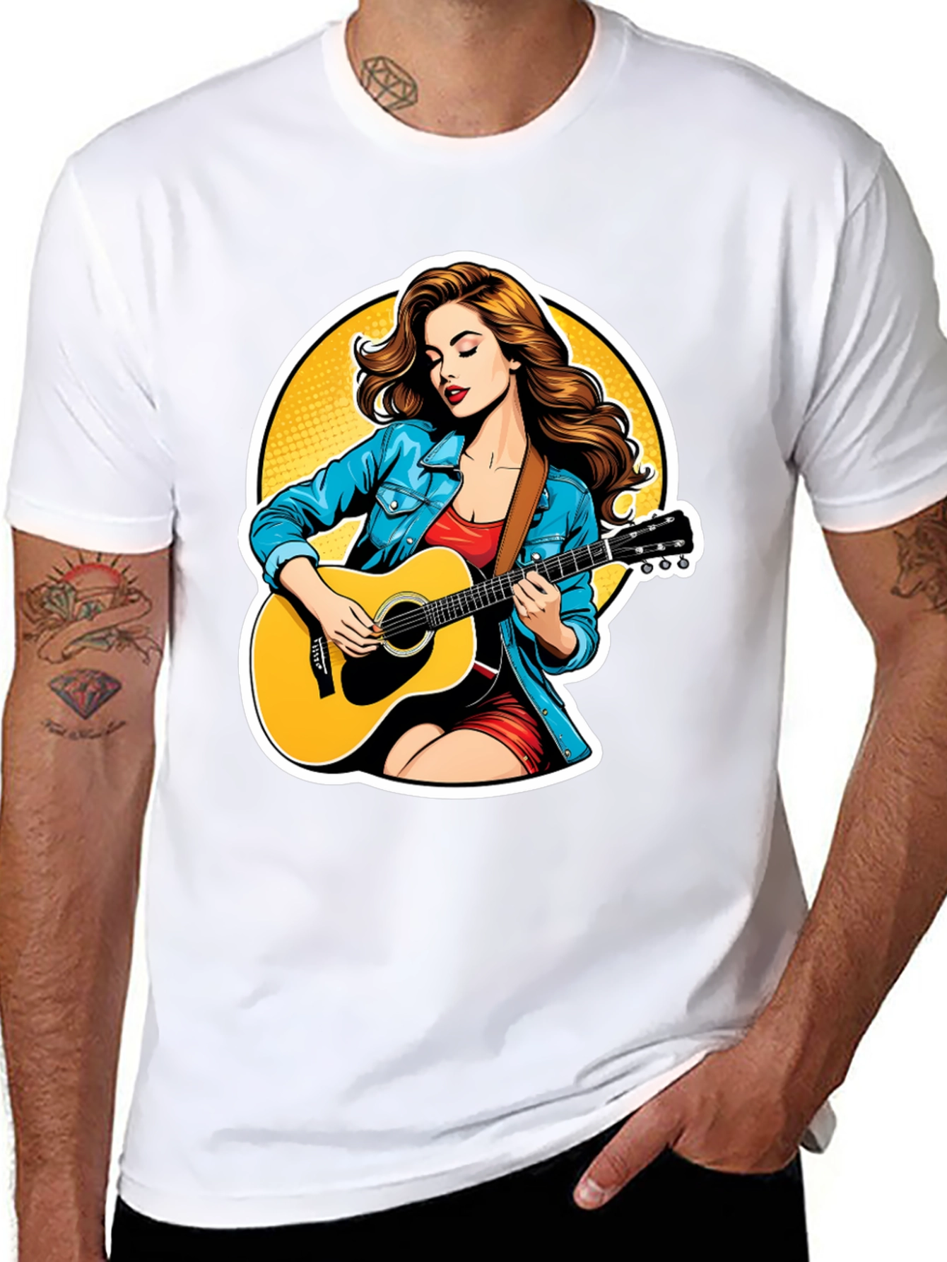 Black Guitar Girl Graphic Tee - Cool Casual Style view 8