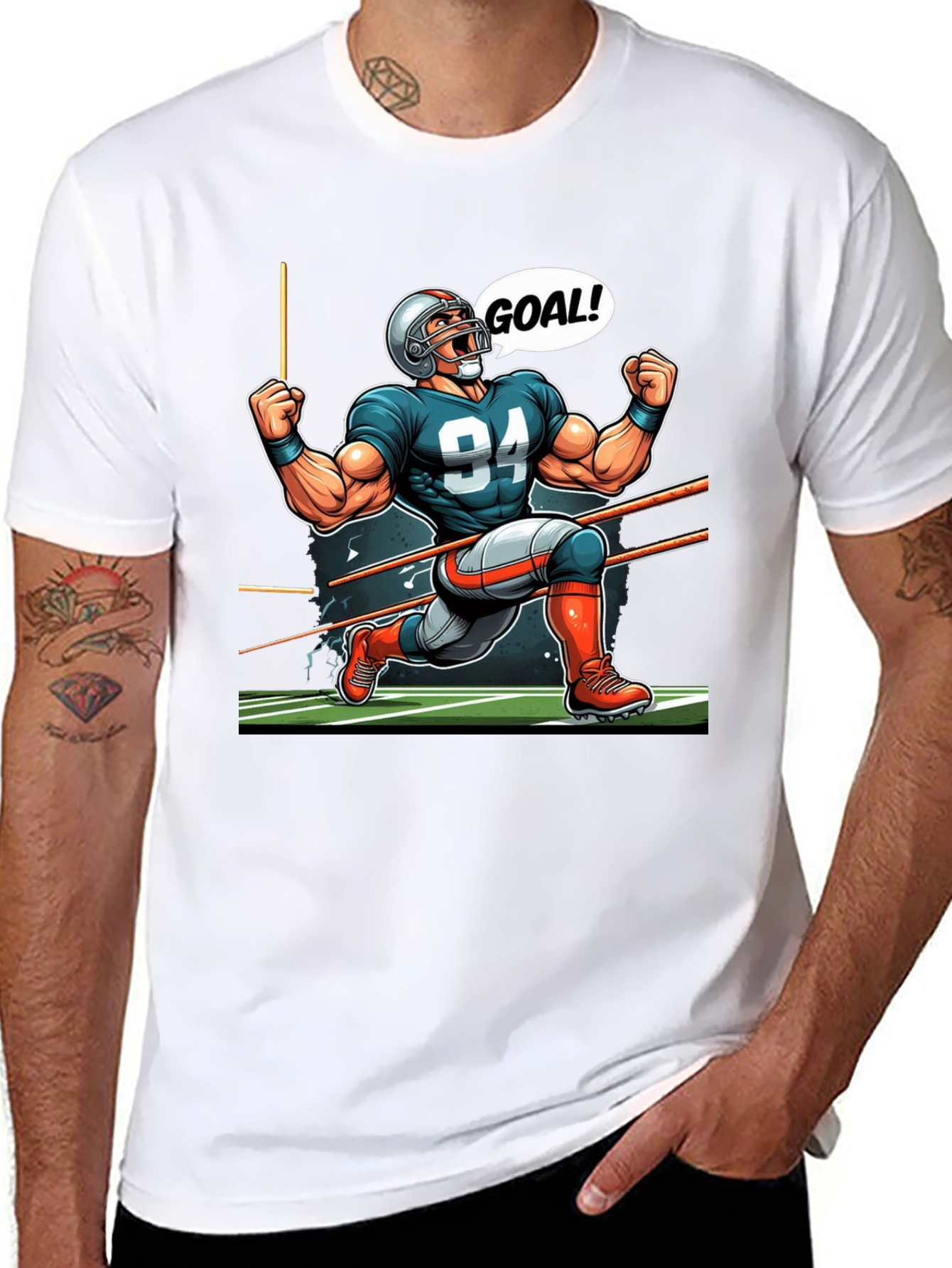 Black Football Goal T-Shirt - Cartoon Style view 8