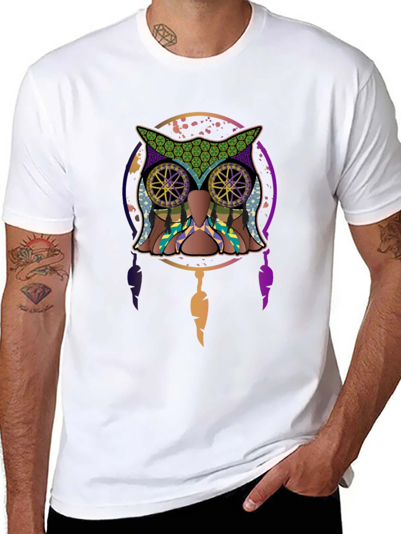 Black Owl Dreamcatcher Graphic Tee - Men's Black T-Shirt view 8