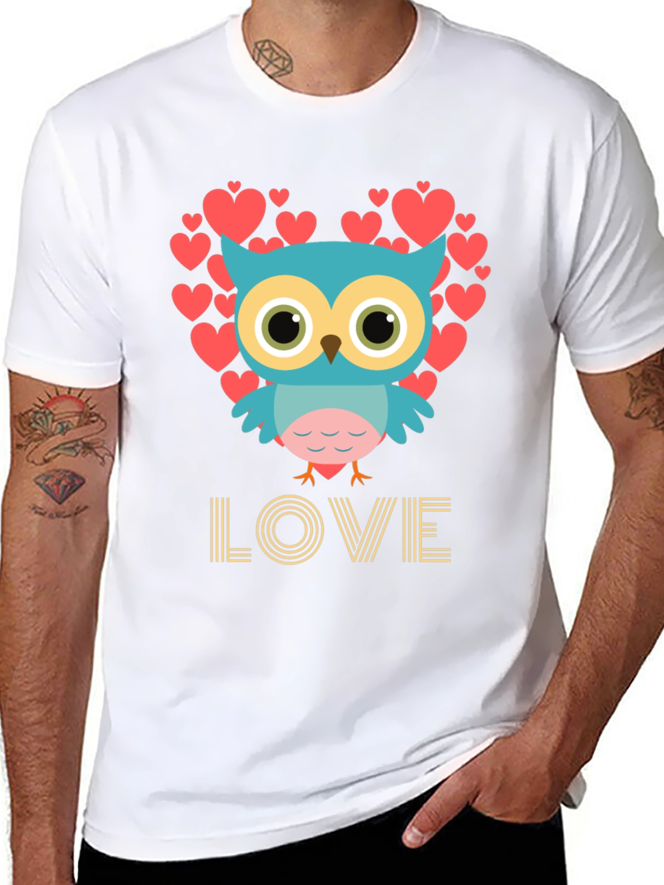 Black Owl Love T-Shirt, Heart Design view 8