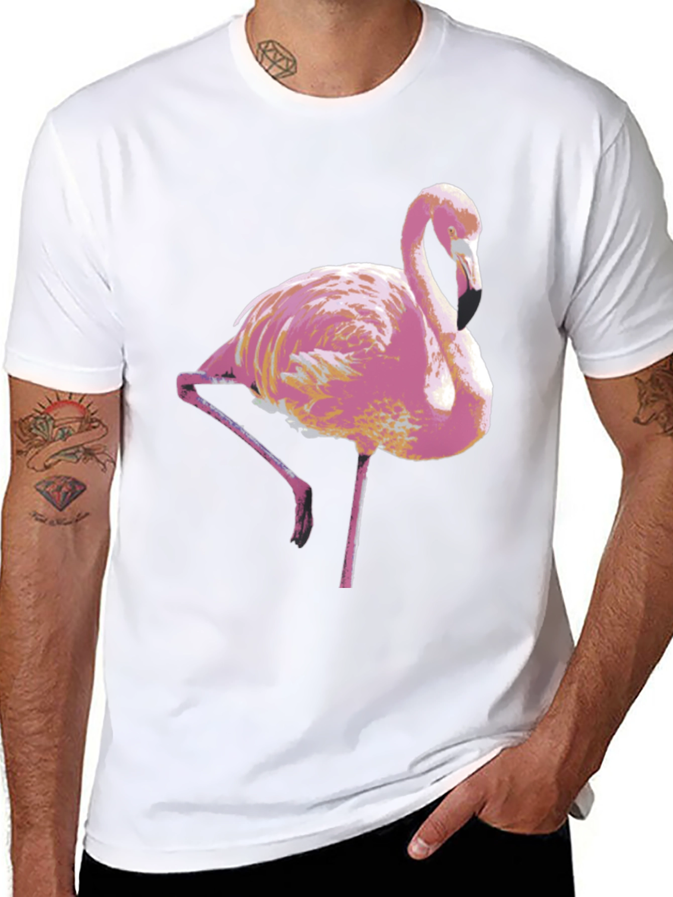 Black Pink Flamingo Graphic Tee - Stylish Men's T-Shirt view 8