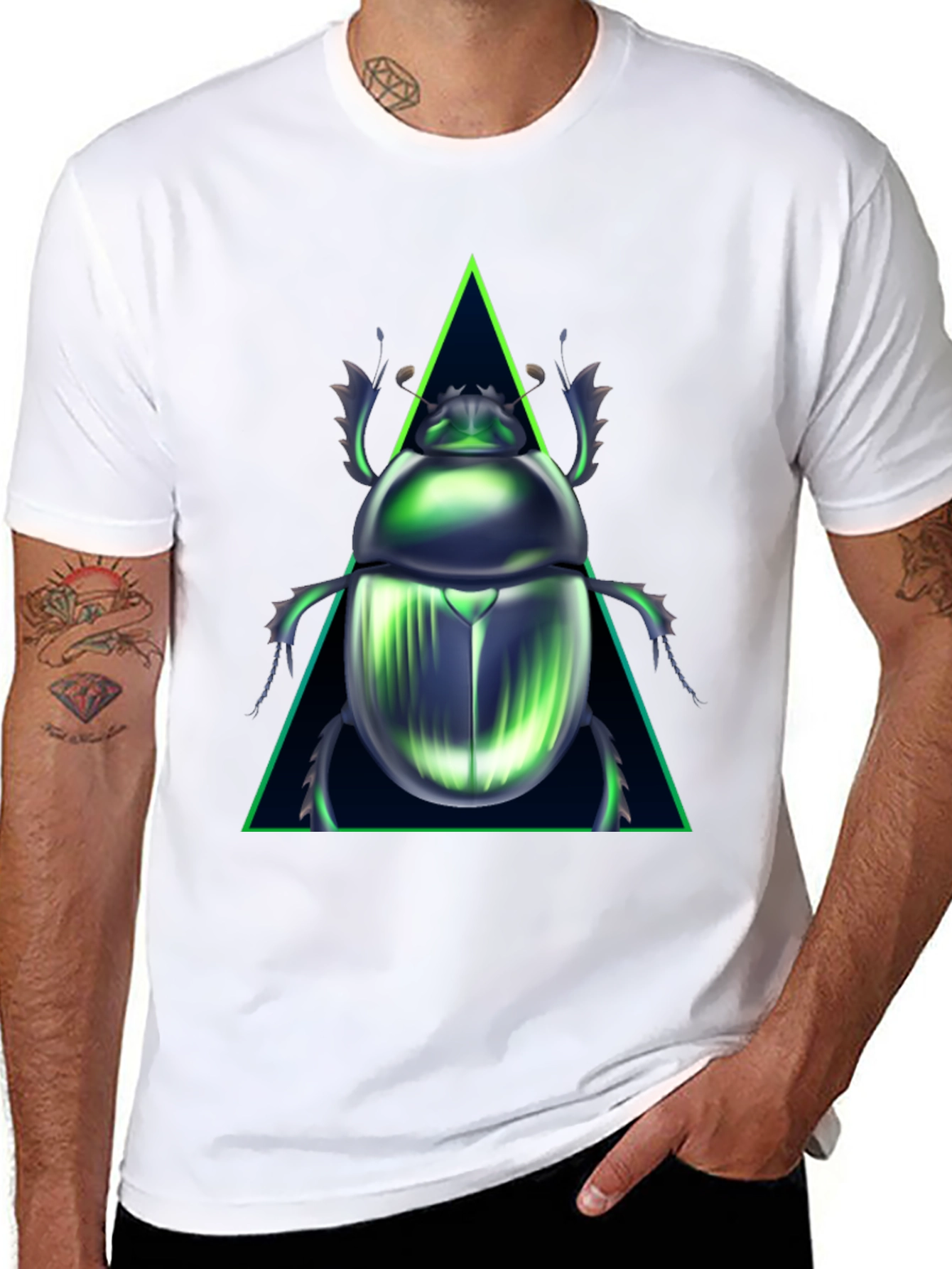 Black Emerald Scarab Beetle Graphic Tee view 8