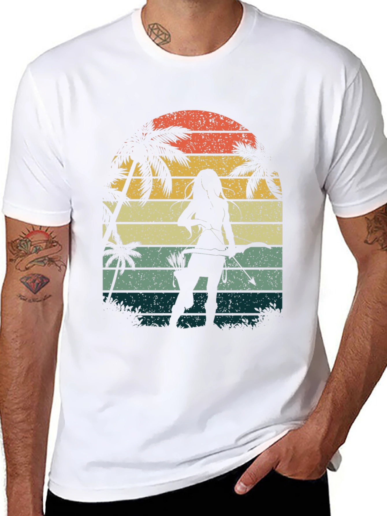 Retro Archer Tee - Tropical Sunset Design - 8