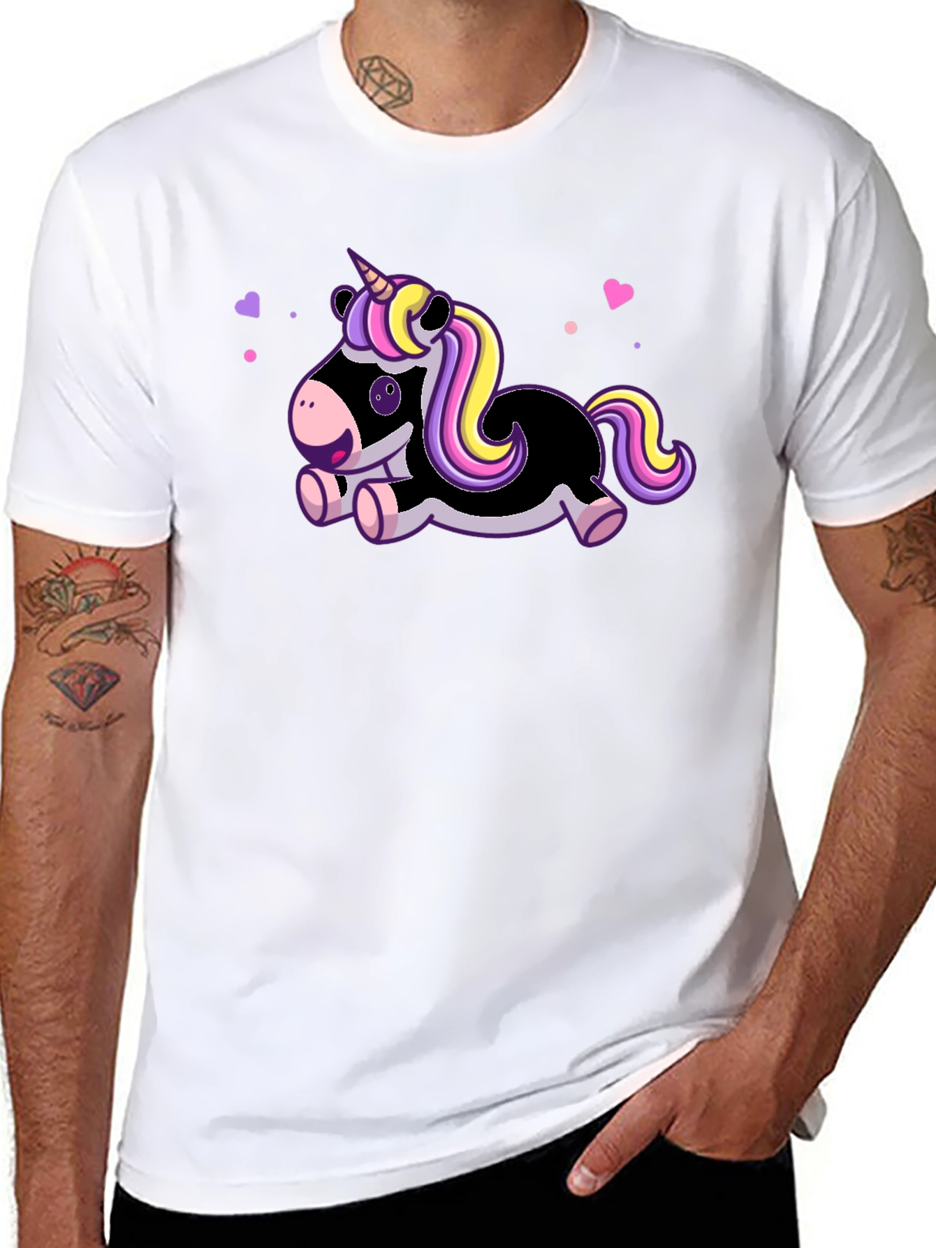 Black Cute Cartoon Unicorn Black T-Shirt view 8