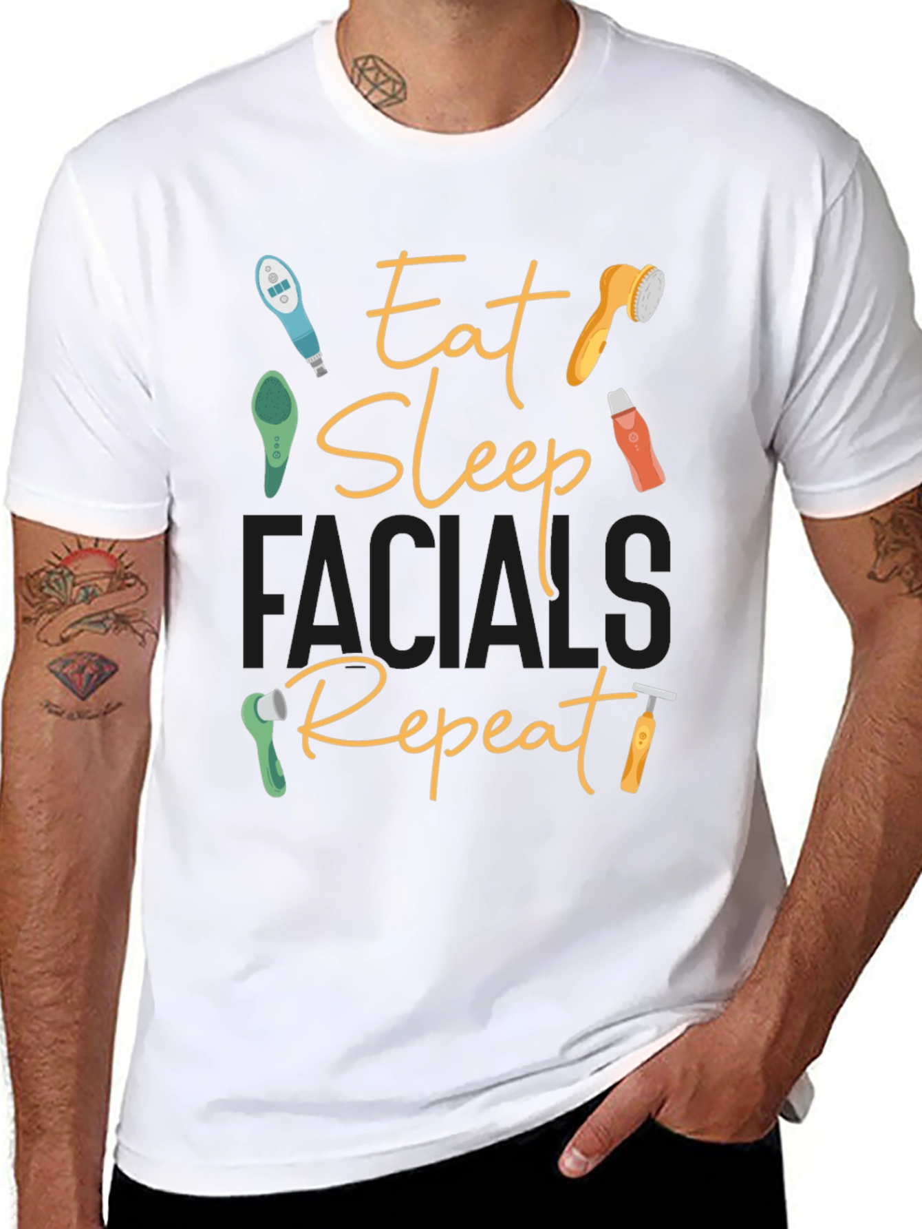 Black Eat Sleep Facials Repeat Graphic Tee view 8