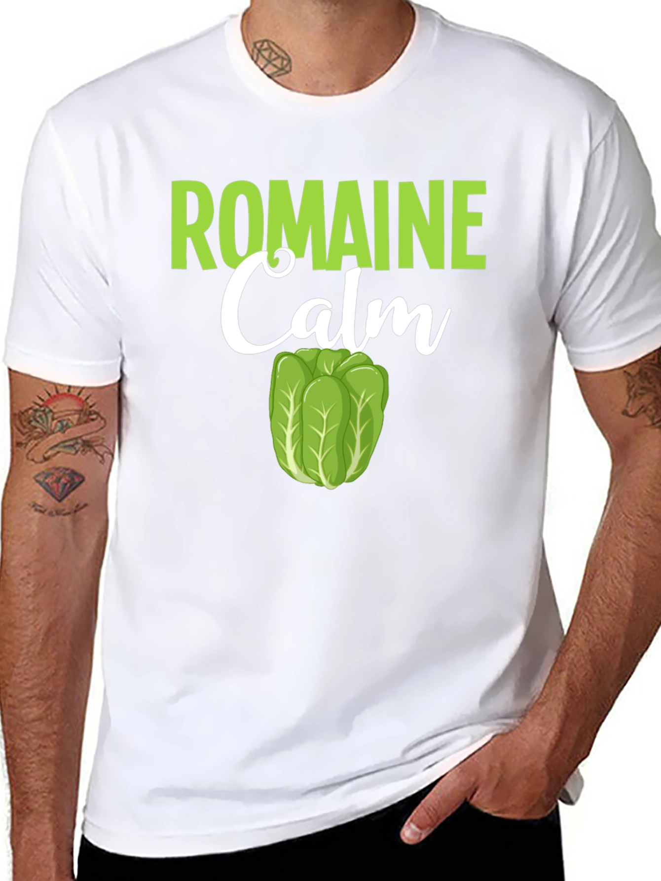 Black Romaine Calm Funny Lettuce Graphic T-Shirt view 8