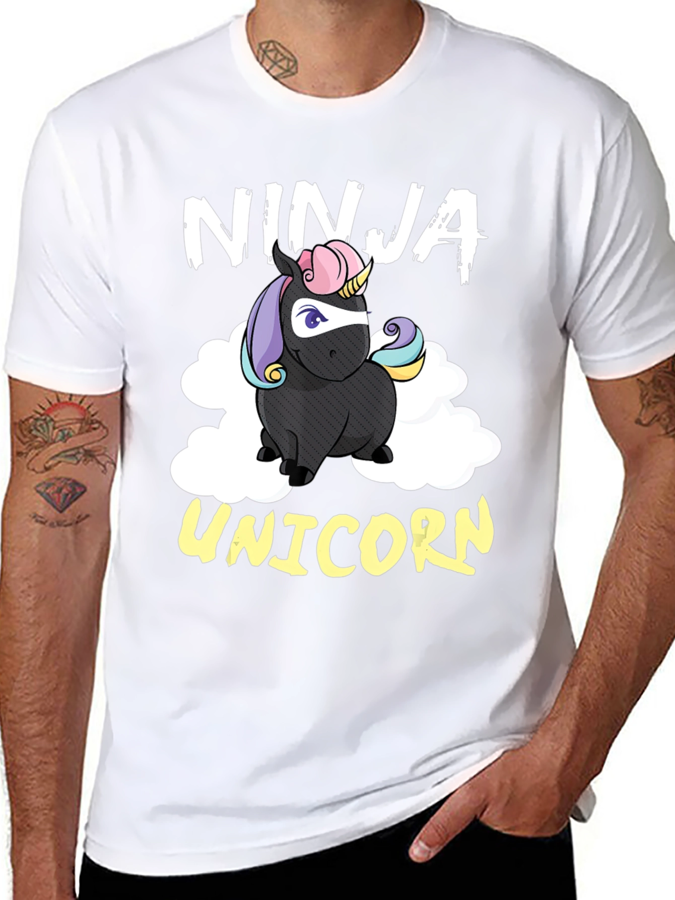 Black Ninja Unicorn Graphic Tee - Funny Cartoon T-Shirt view 8