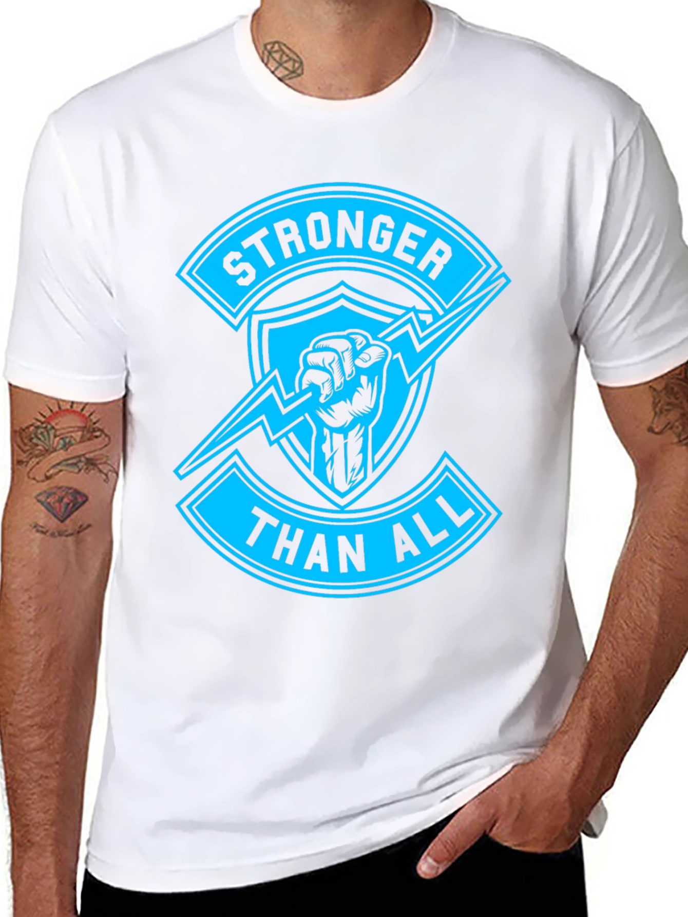 Black Stronger Than All Graphic Print Black T-Shirt view 8