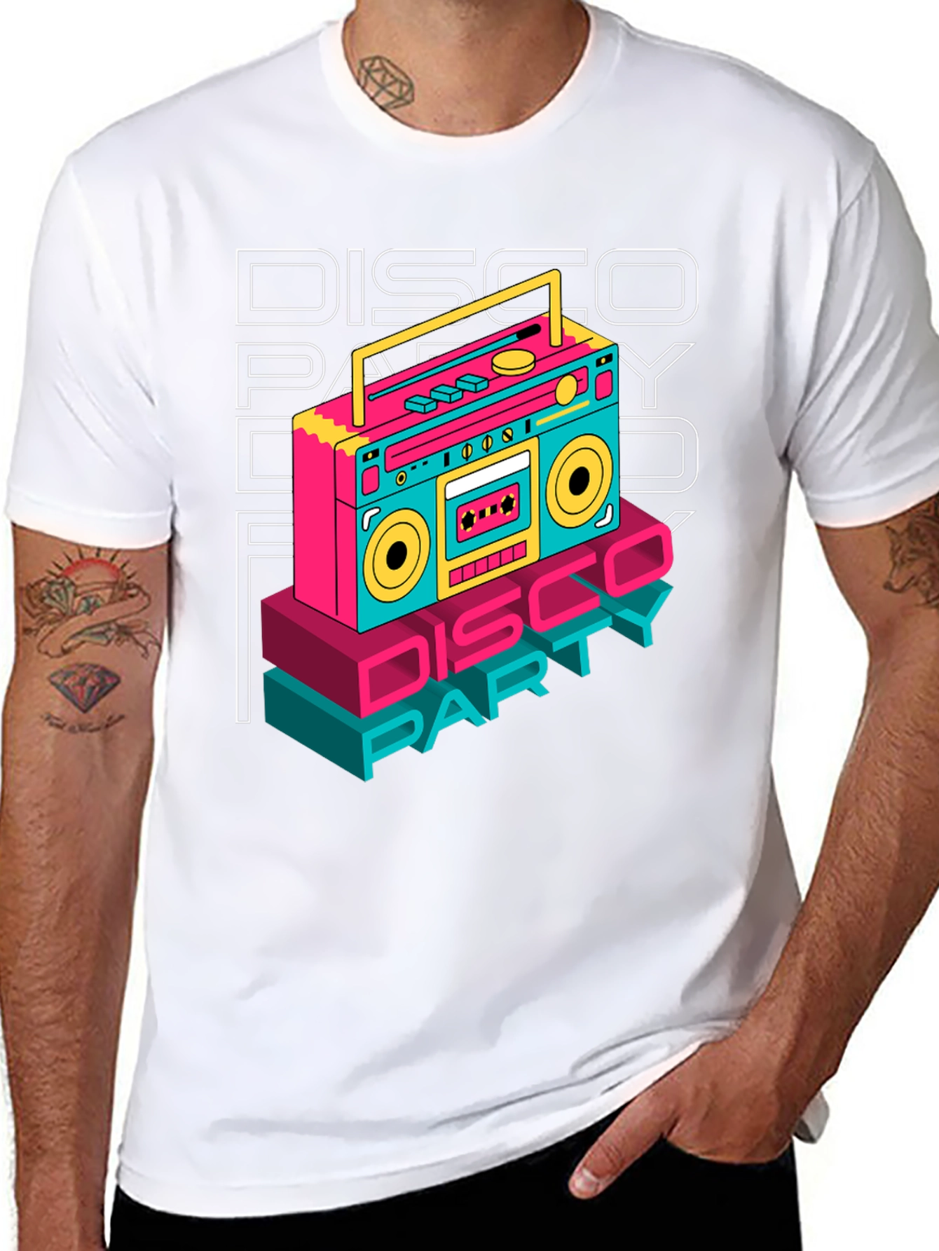 Black Retro Disco Party T-Shirt - Boombox Graphic view 8