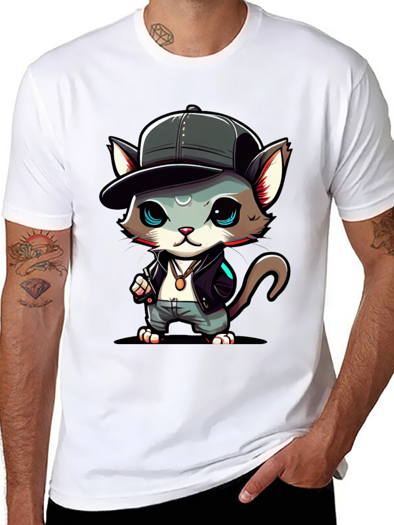 Black Cool Cat Cartoon T-Shirt view 8