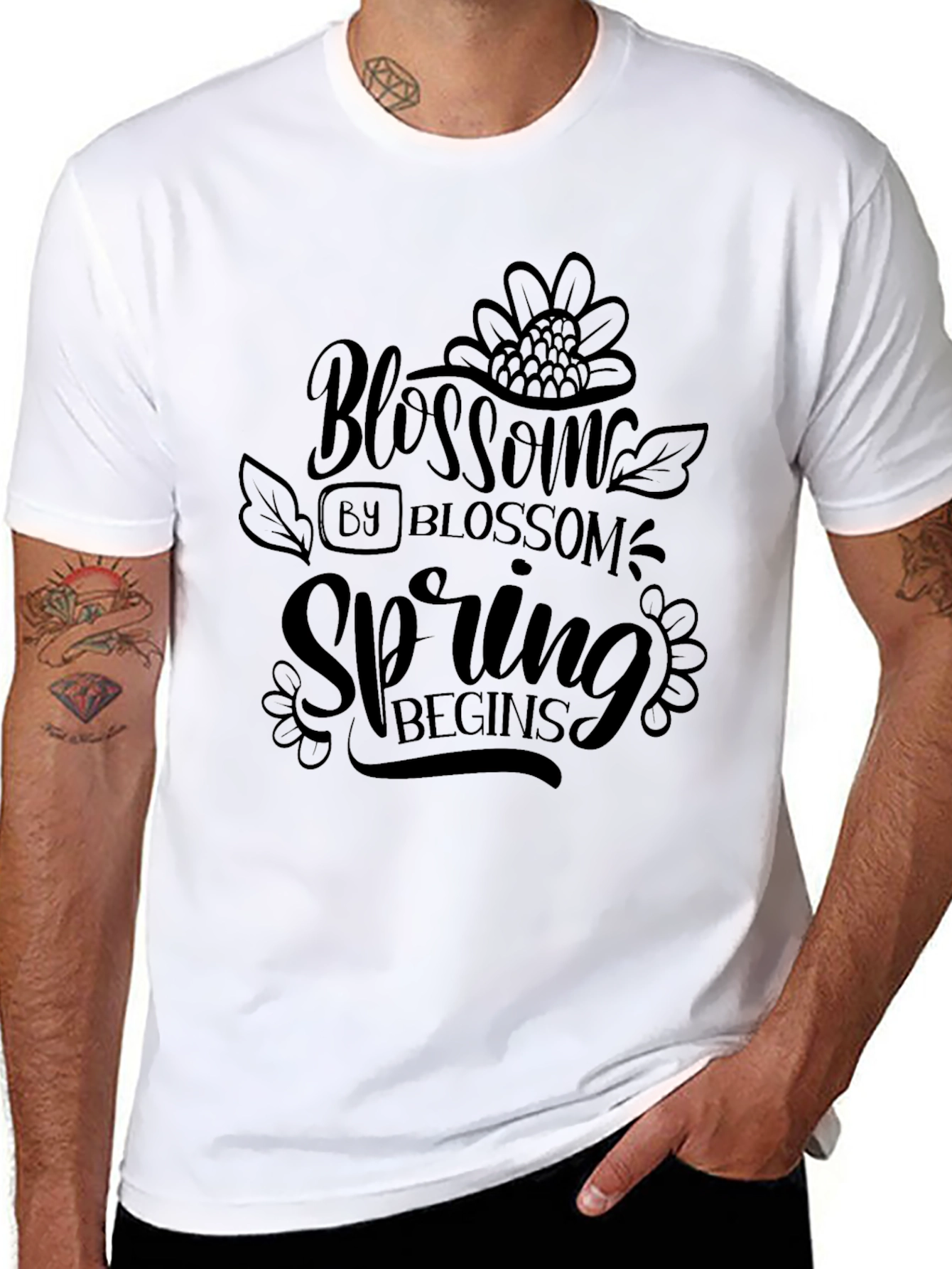 Black Blossom Spring Graphic Tee - Black Casual Shirt view 8