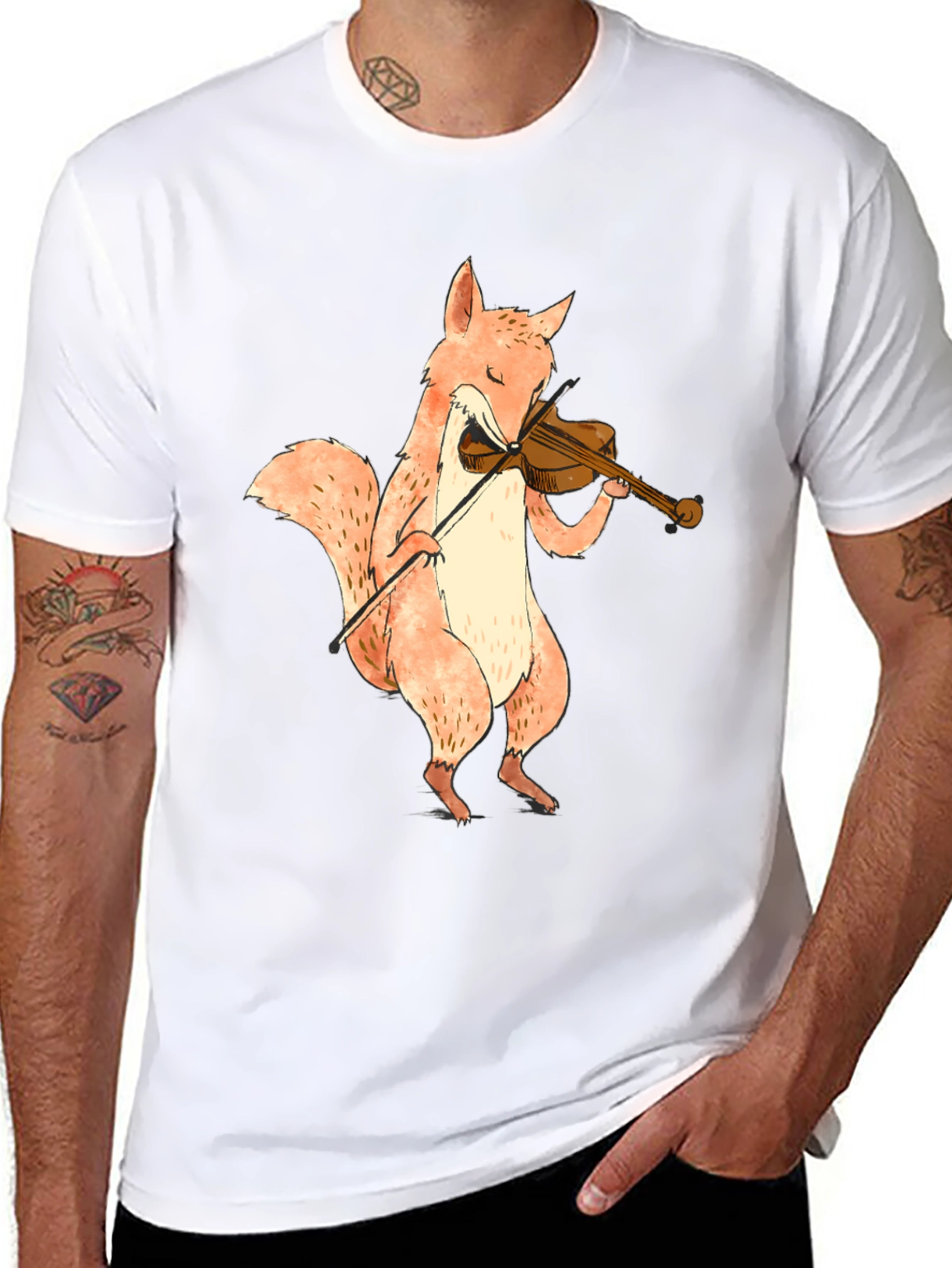 Black Fox Playing Violin Graphic T-Shirt - Unisex view 8