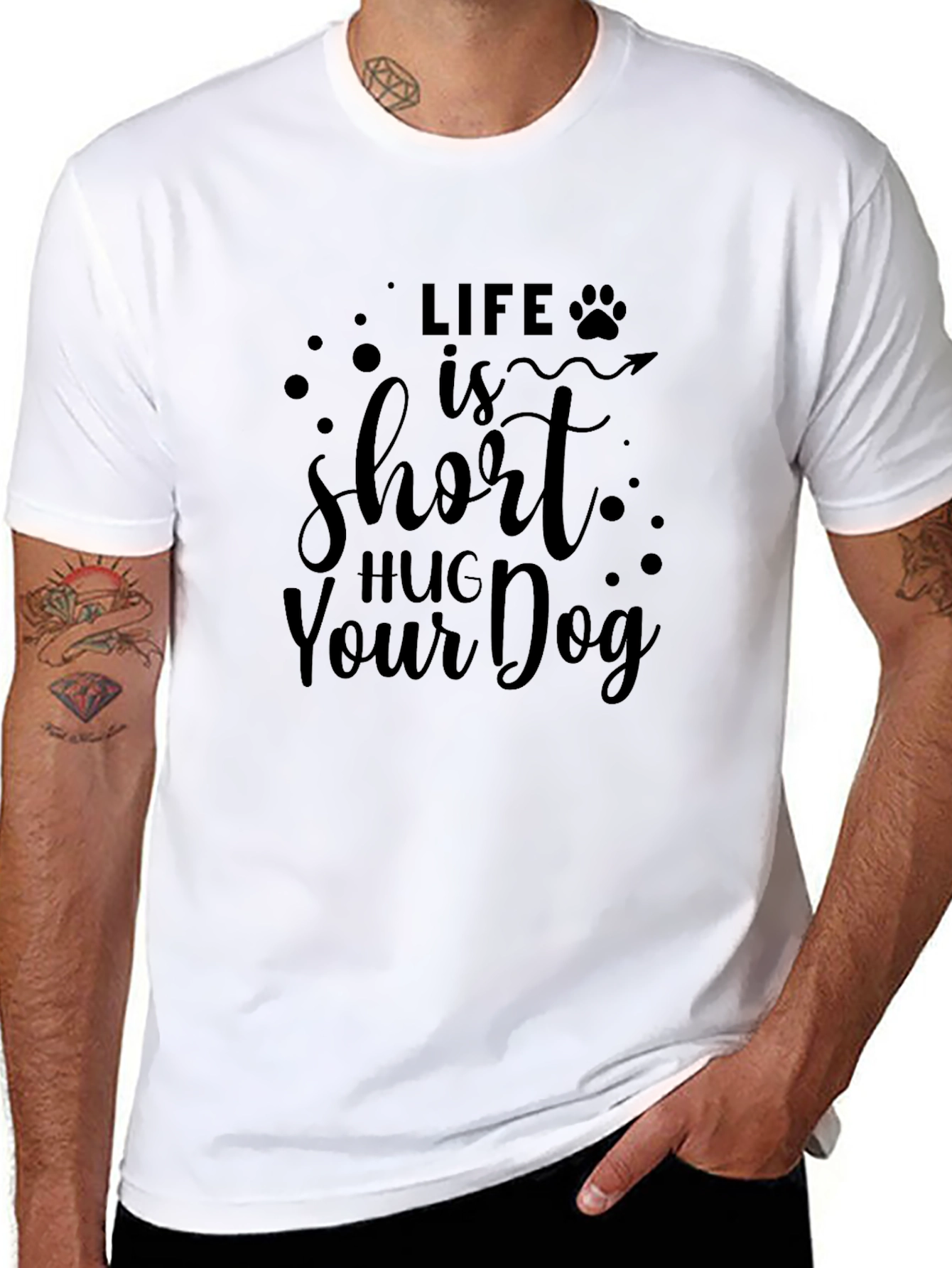 Black Life is Short Hug Your Dog Black T-Shirt view 8