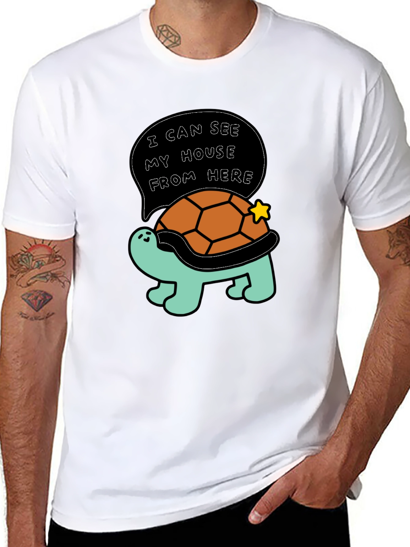 Black Funny Turtle T-Shirt - I Can See My House From Here view 8