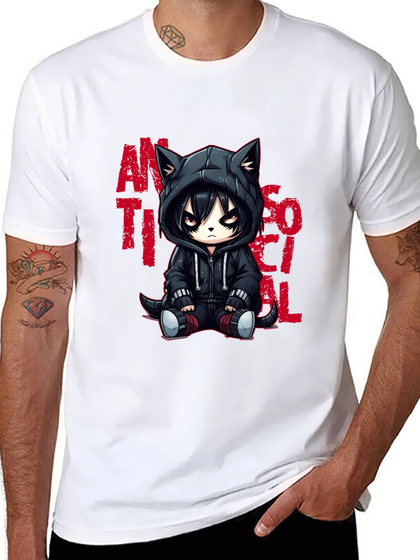 Black Anti-Social Cat T-Shirt view 8