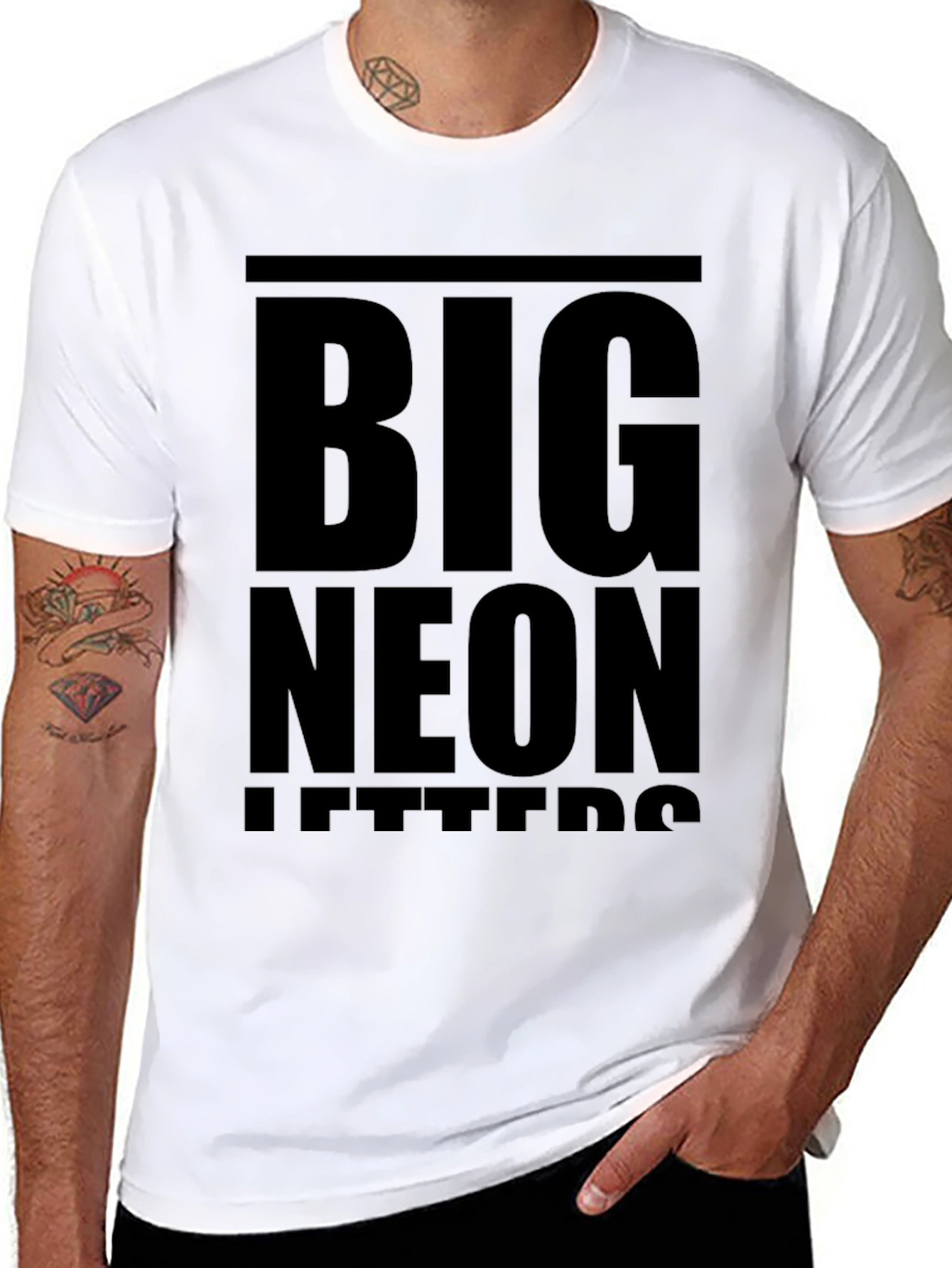 Black Bold Statement T-Shirt: Big Neon Letters Design view 8