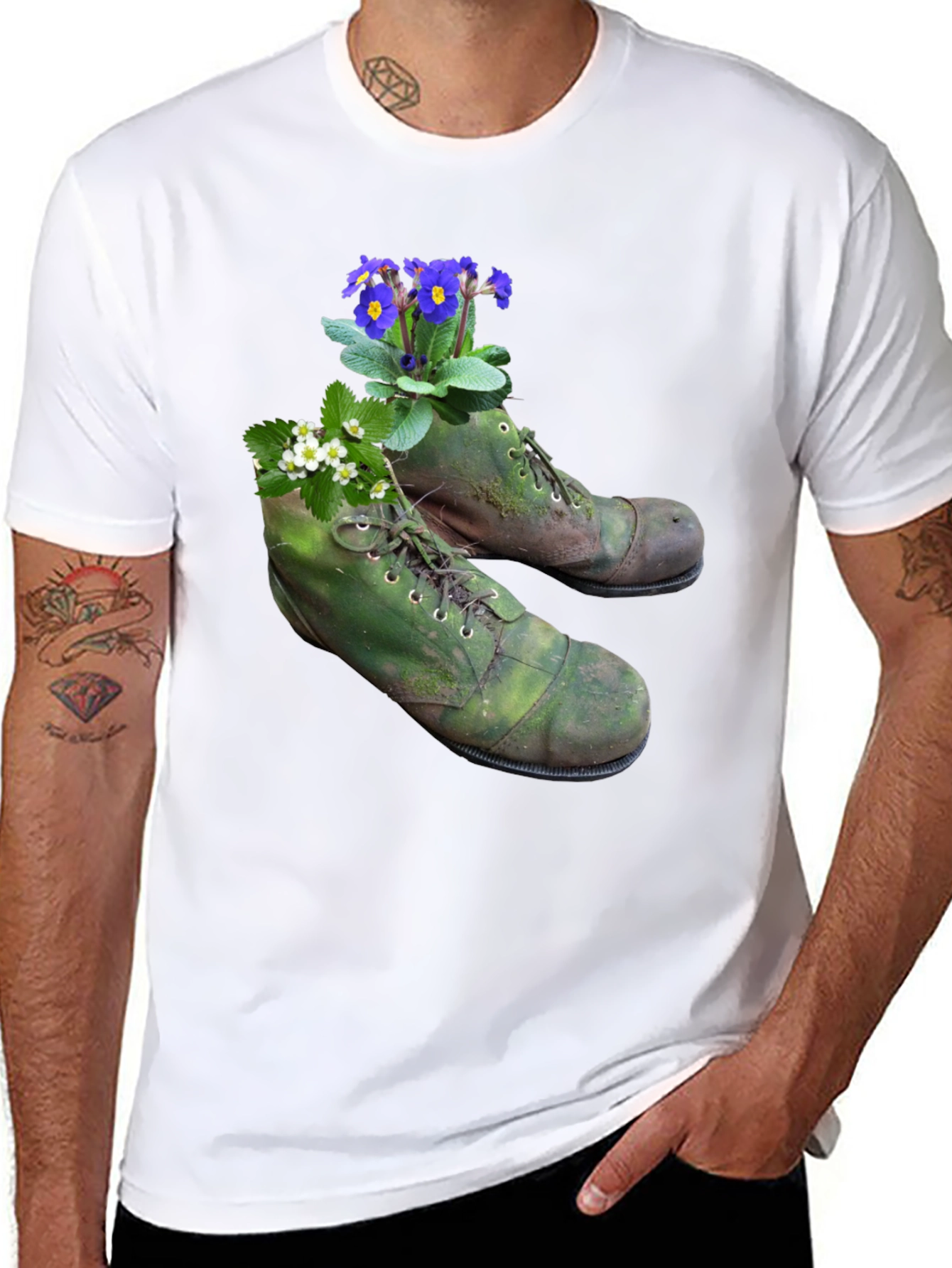 Black Floral Boots Graphic Tee - Nature Inspired Fashion view 8
