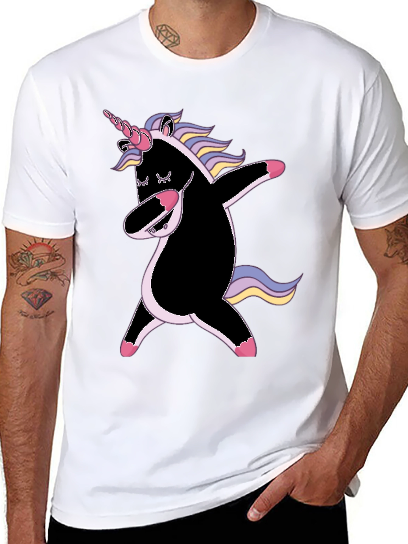 Black Dabbing Unicorn Graphic Tee - Black view 8