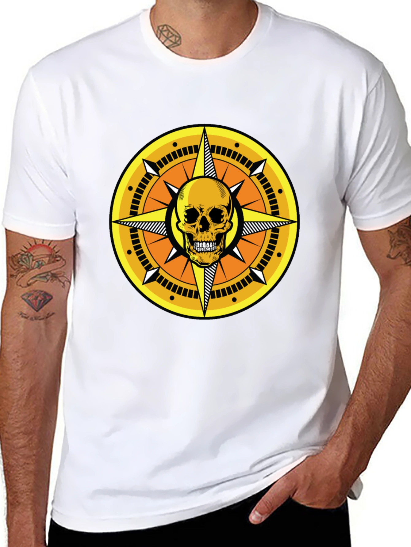 Black Skull Compass Graphic Tee - Black Cotton Shirt view 8