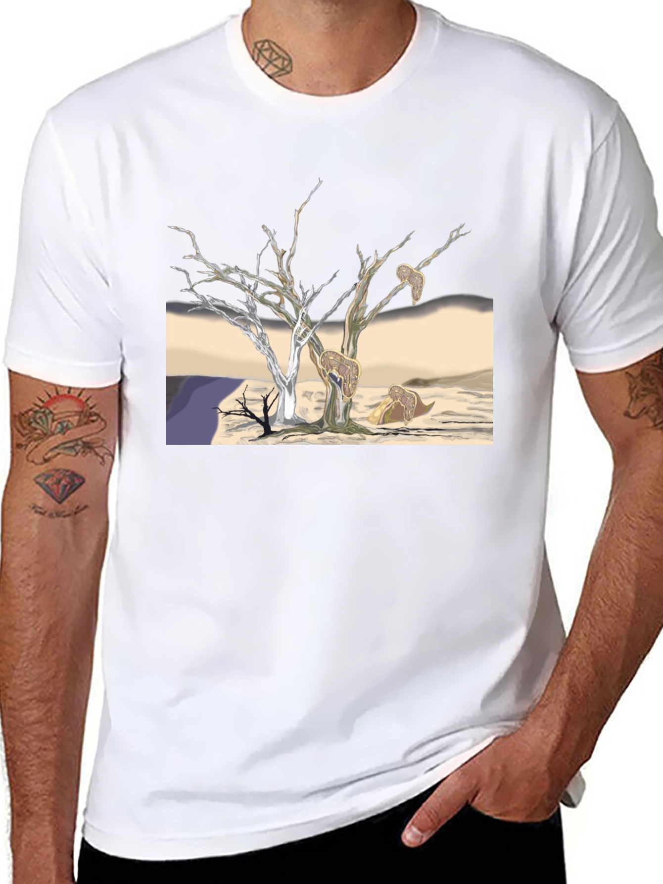 Black Surreal Tree Art Men's Black Tee view 8