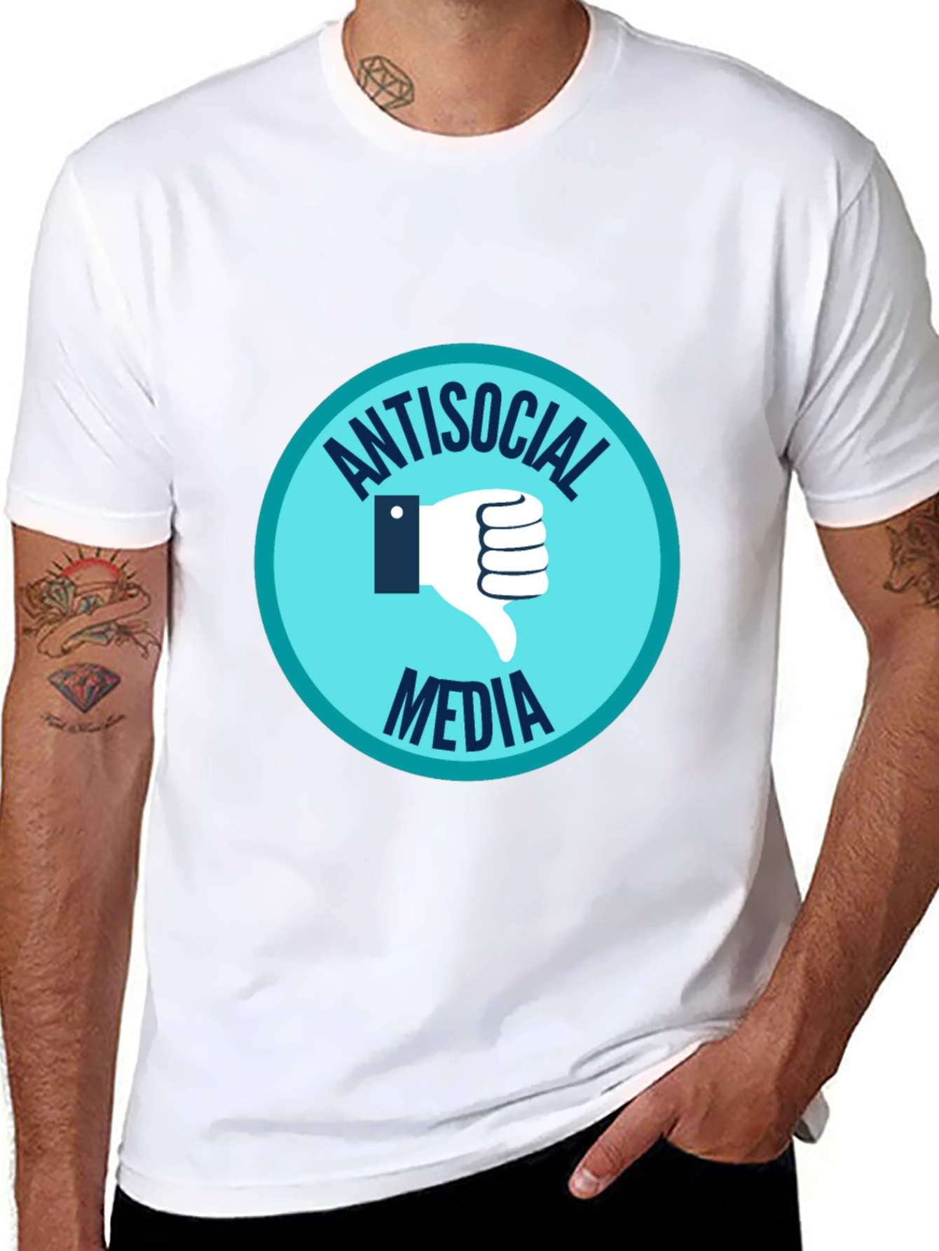 Black Antisocial Media Black T-Shirt with Thumbs Down Graphic view 8