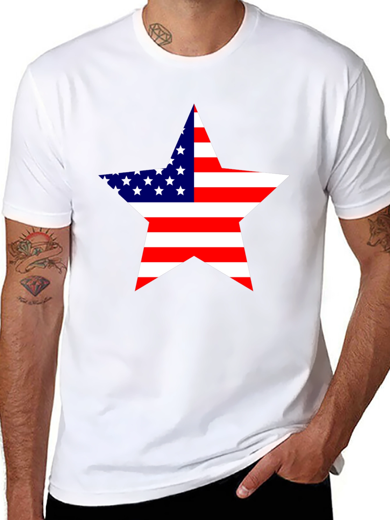 Black USA Flag Star Graphic Black T-Shirt view 8