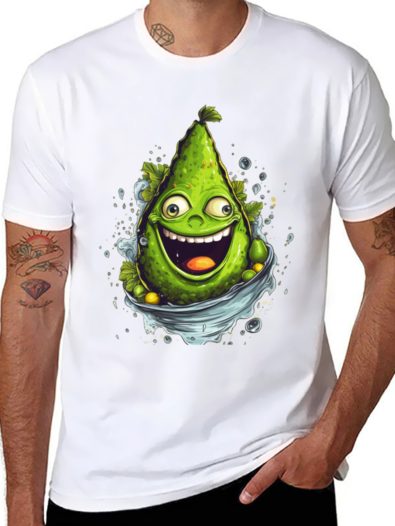 Black Funny Avocado Cartoon Graphic T-Shirt view 8