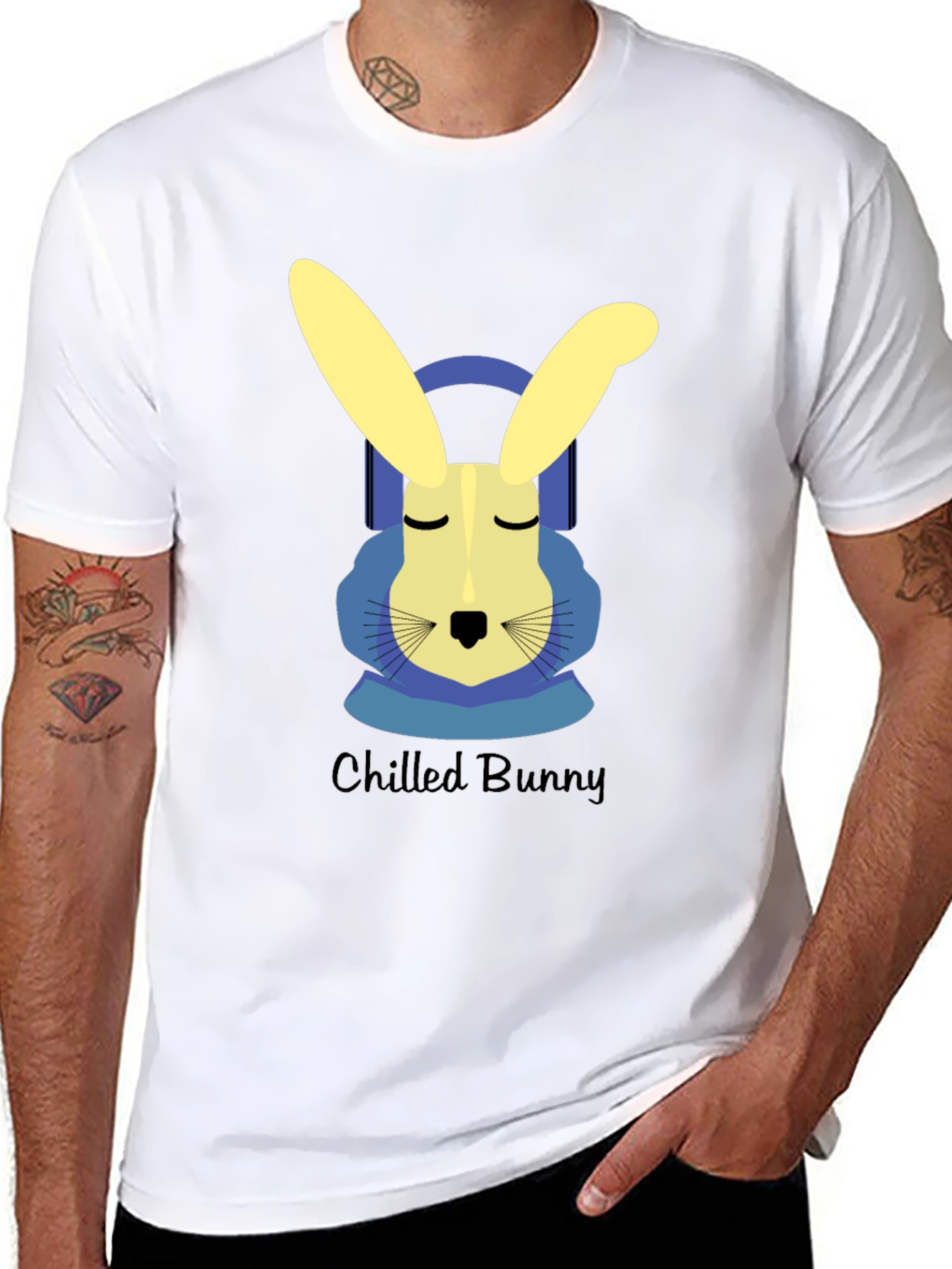 Black Chilled Bunny Graphic Tee - Black Cotton T-Shirt view 8