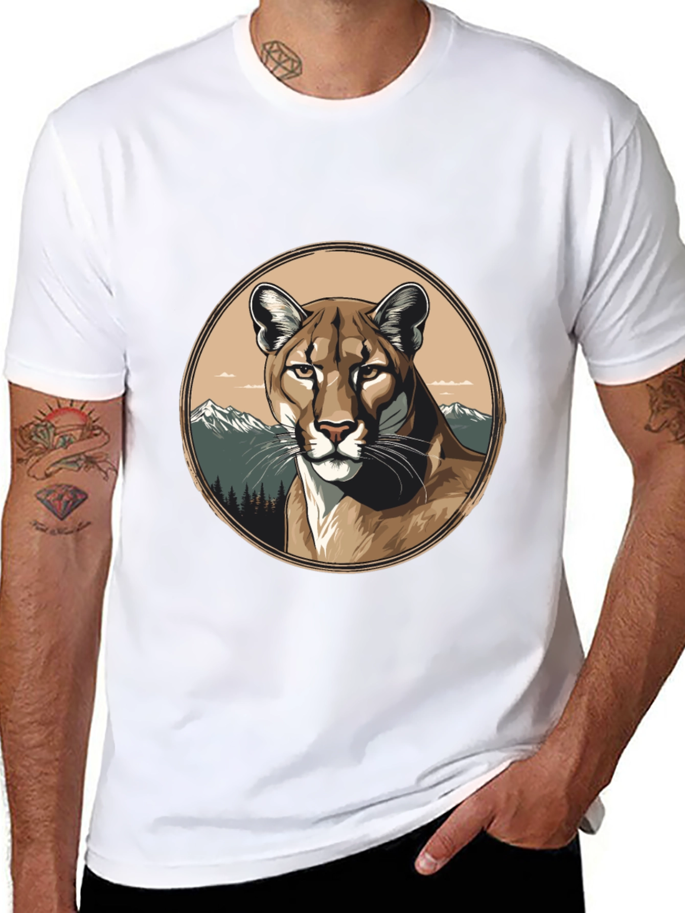 Black Mountain Lion Graphic Tee - Premium Black T-Shirt view 8