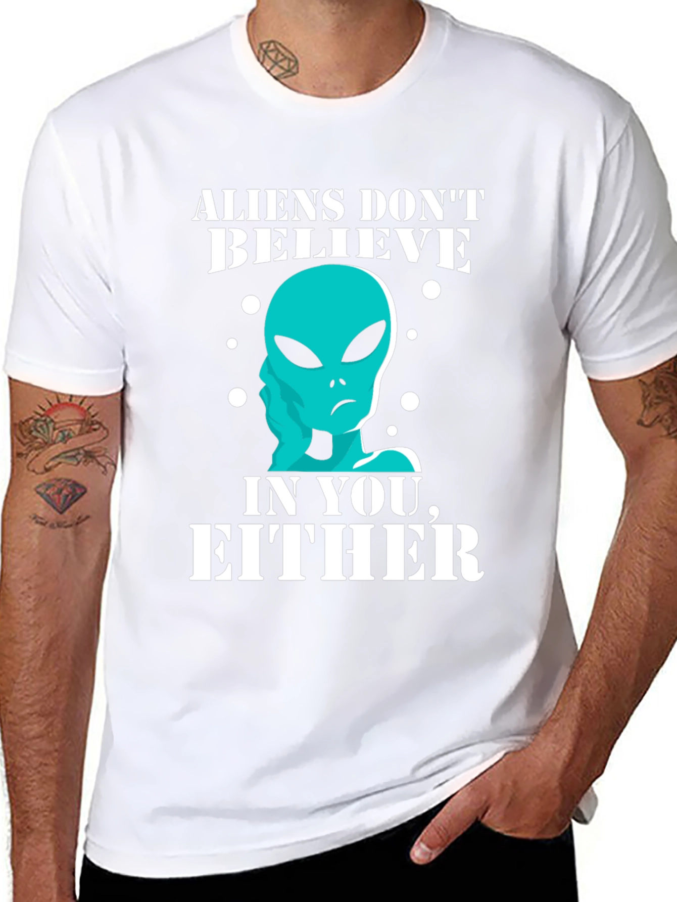 Black Aliens Don't Believe in You Either T-Shirt view 8