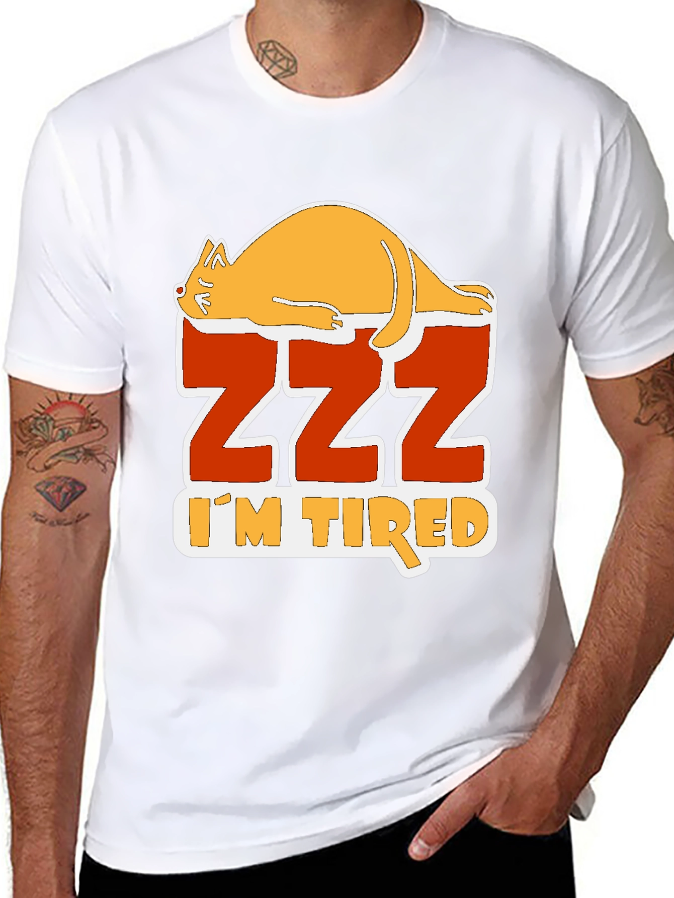 Black Funny Cat Zzz I'm Tired Graphic T-Shirt view 8