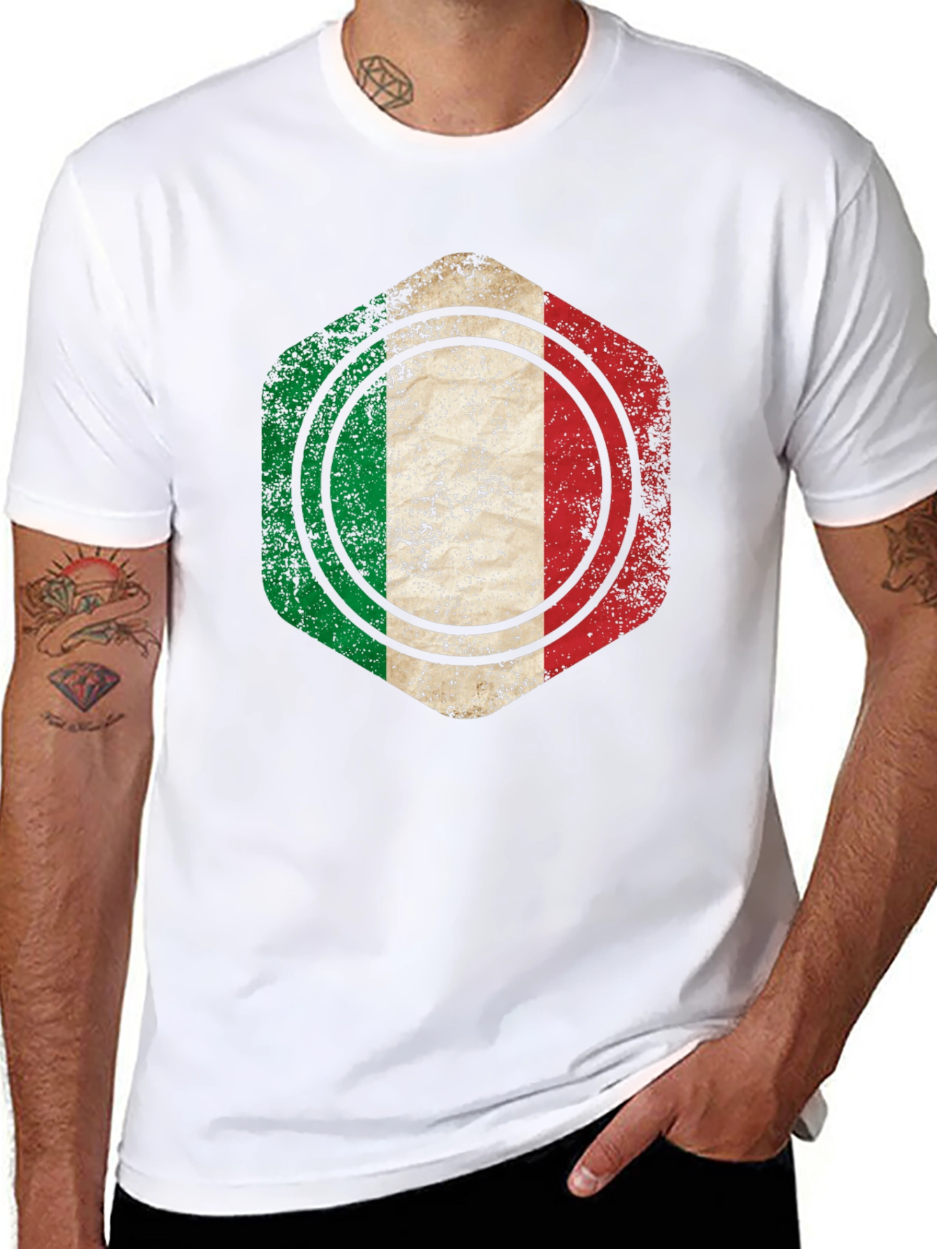 Black Italian Flag Graphic T-Shirt - Black Cotton Tee view 8