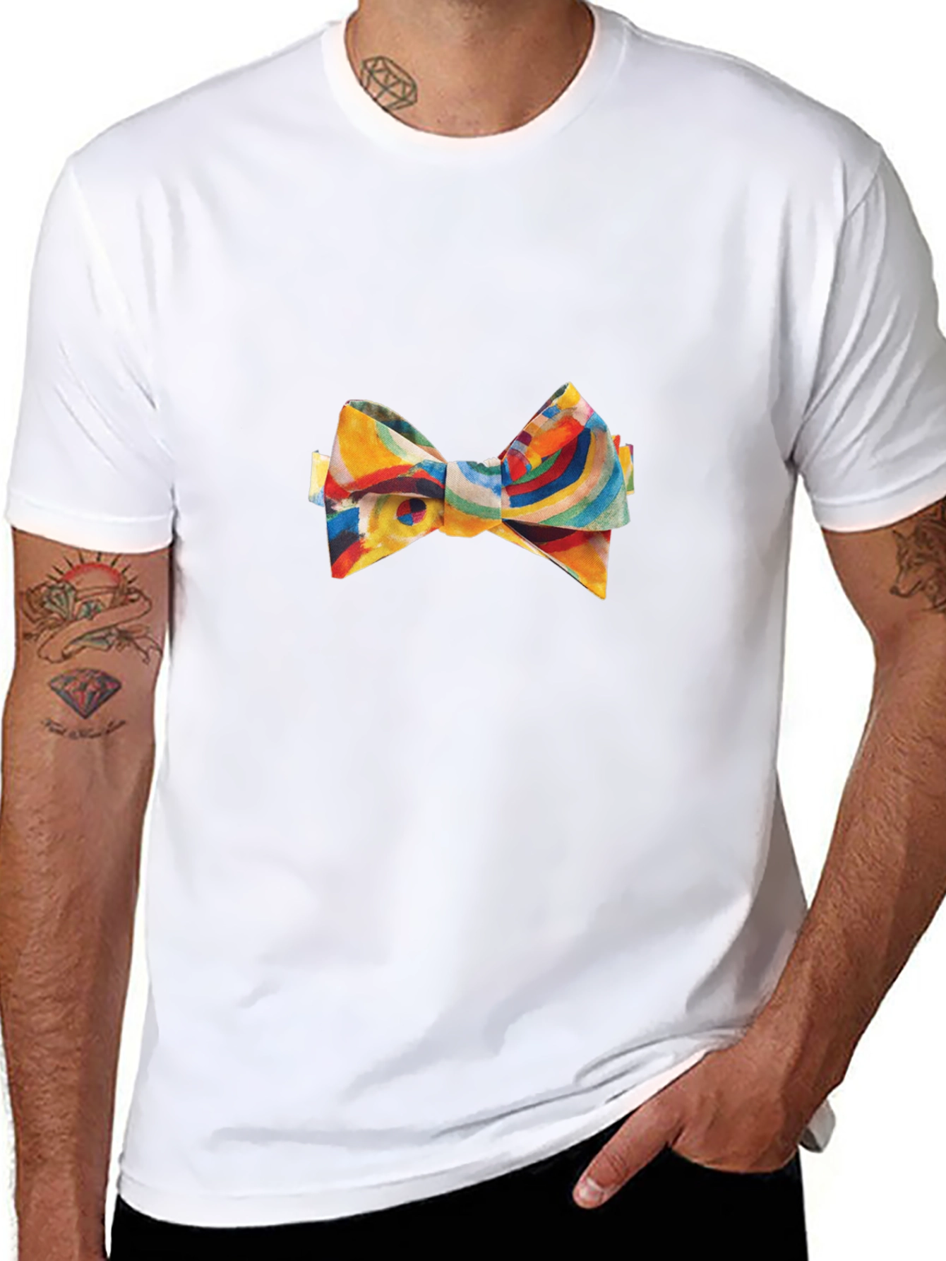 Black Abstract Bow Tie Graphic Black Tee view 8