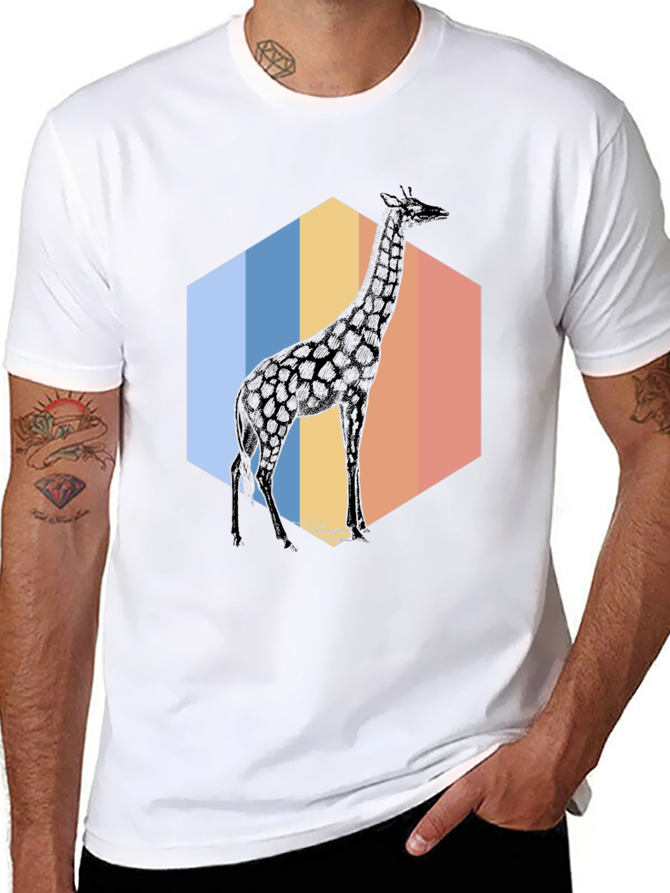 Black Giraffe Hexagon T-Shirt - Cool Animal Graphic Tee view 8