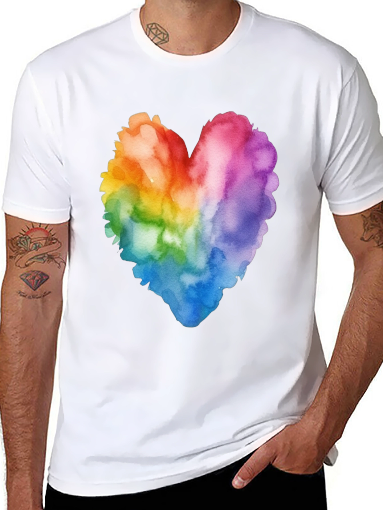 Black Rainbow Heart Watercolor T-Shirt - Pride Style view 8
