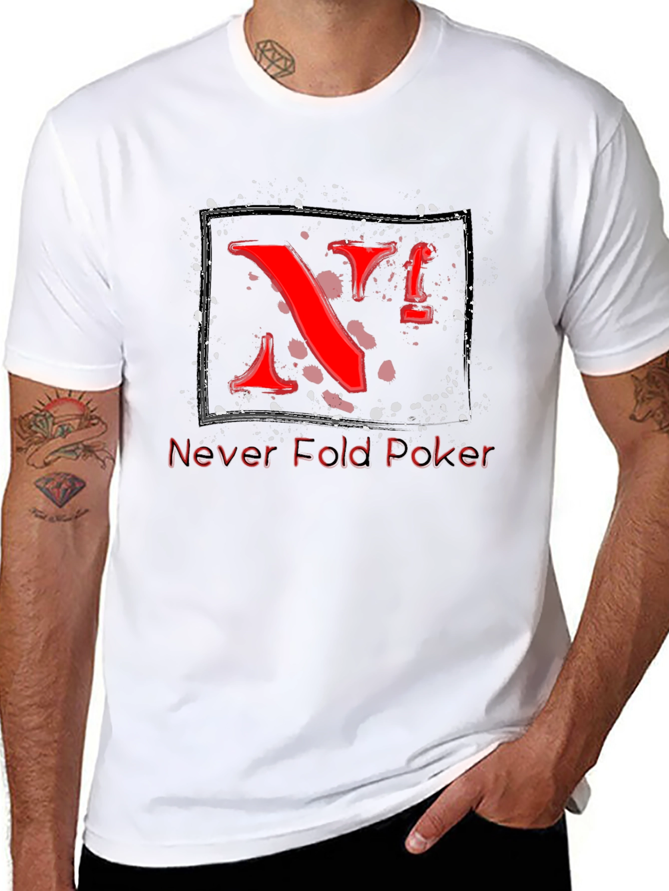 Never Fold Poker Graphic Tee - Unique Red Design - 8