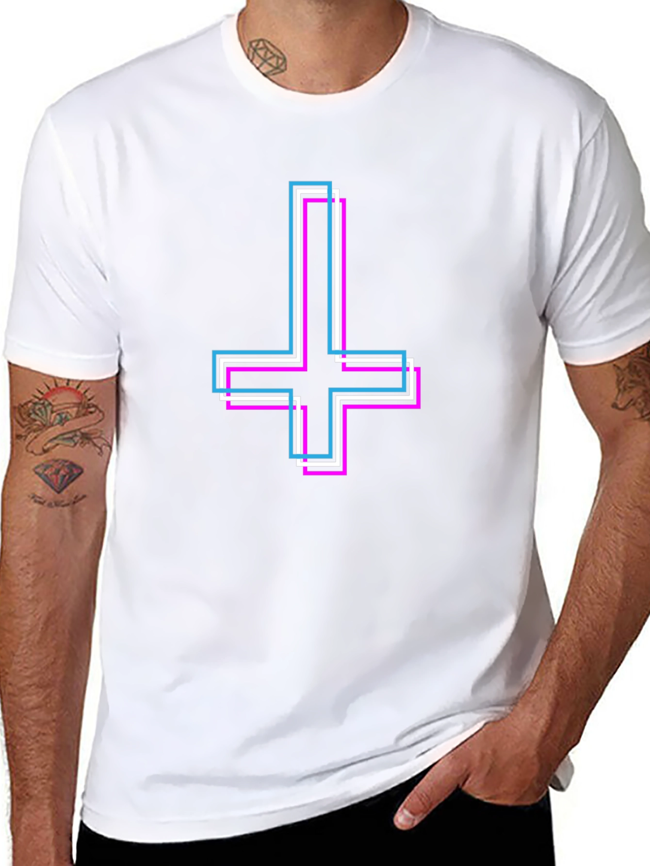 Black Inverted Cross Graphic Tee - Stylish Satanic Symbol T-Shirt view 8