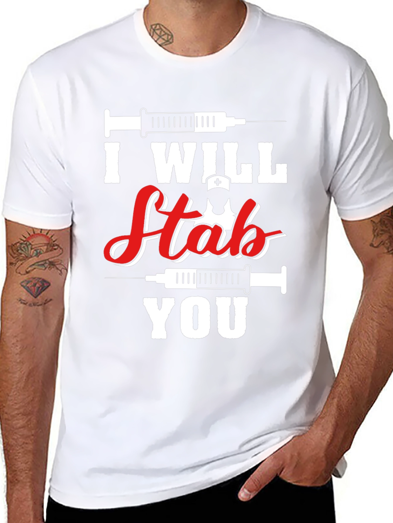Black I Will Stab You Nurse T-Shirt - Funny Graphic Tee view 8