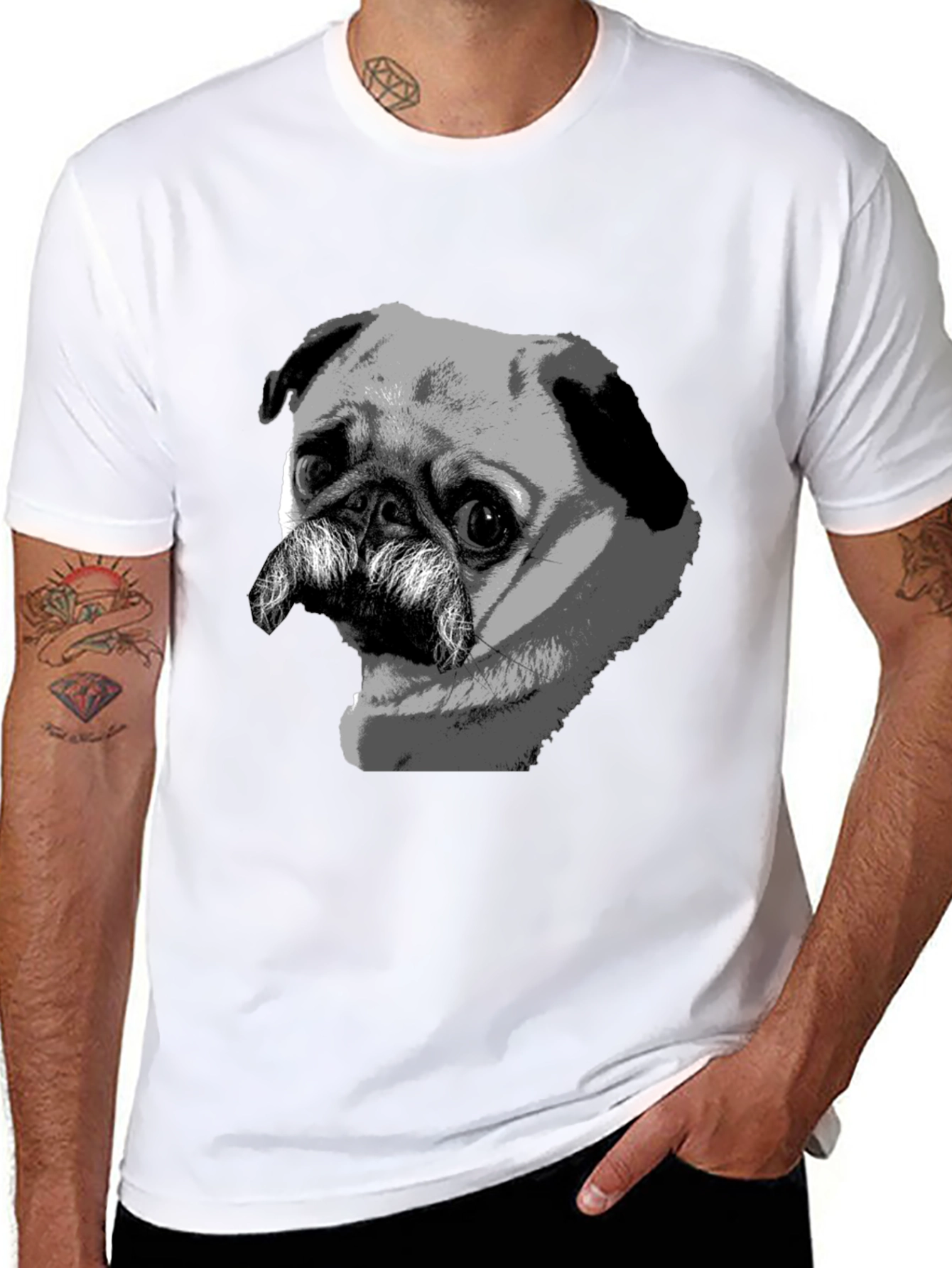 Black Pug Mustache Graphic Black T-Shirt view 8