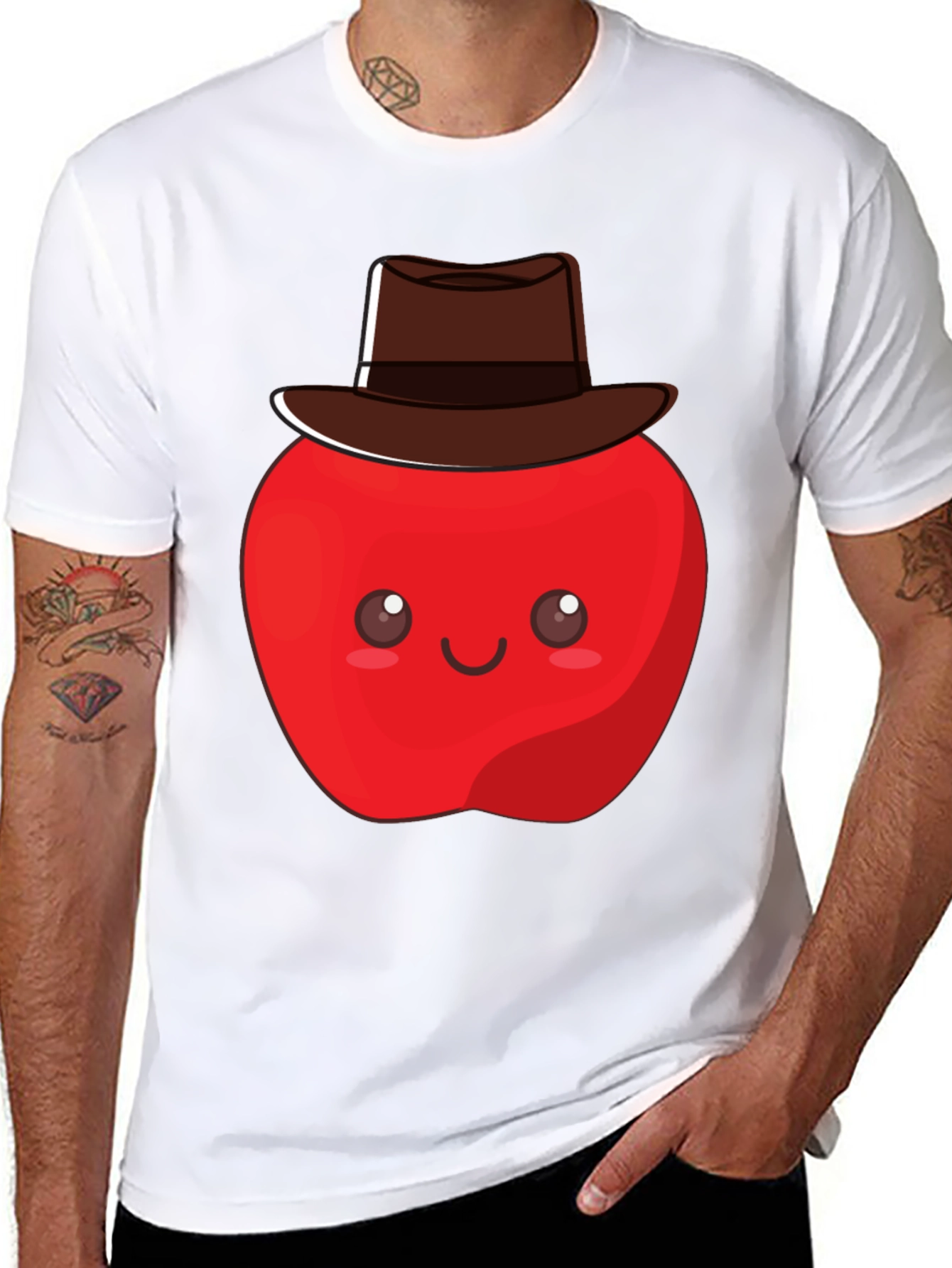 Black Cute Apple Cowboy T-Shirt - Unisex Graphic Tee view 8