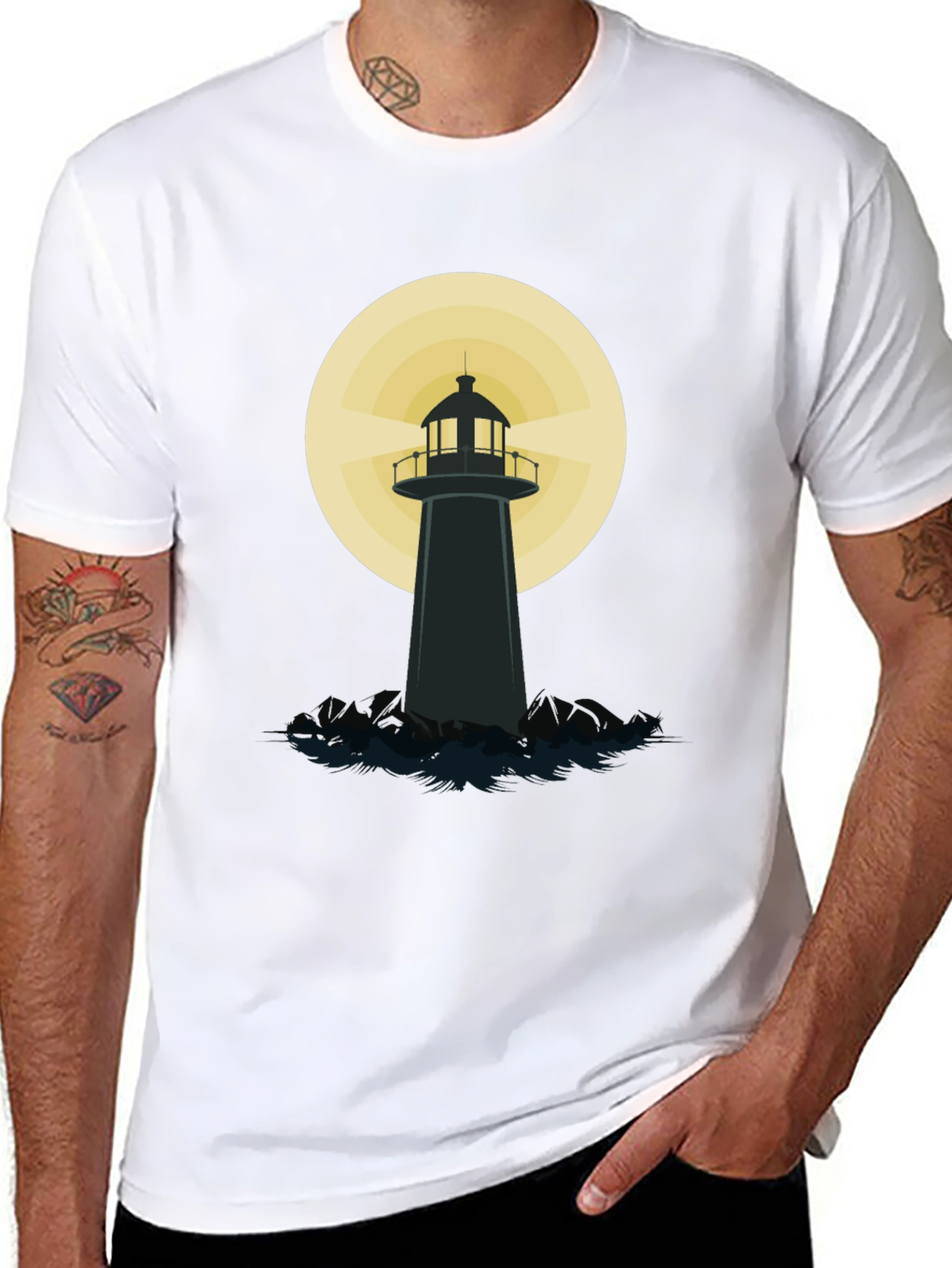 Black Lighthouse Graphic T-Shirt - Black Cotton Blend view 8
