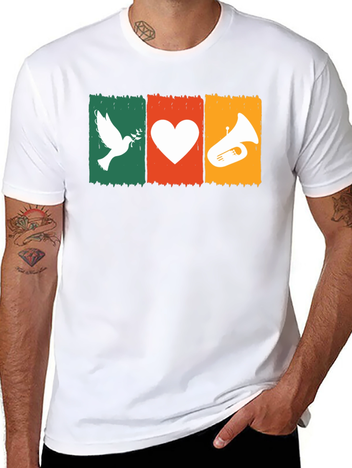 Black Peace, Love, Tuba T-Shirt: Soft Cotton Tee view 8