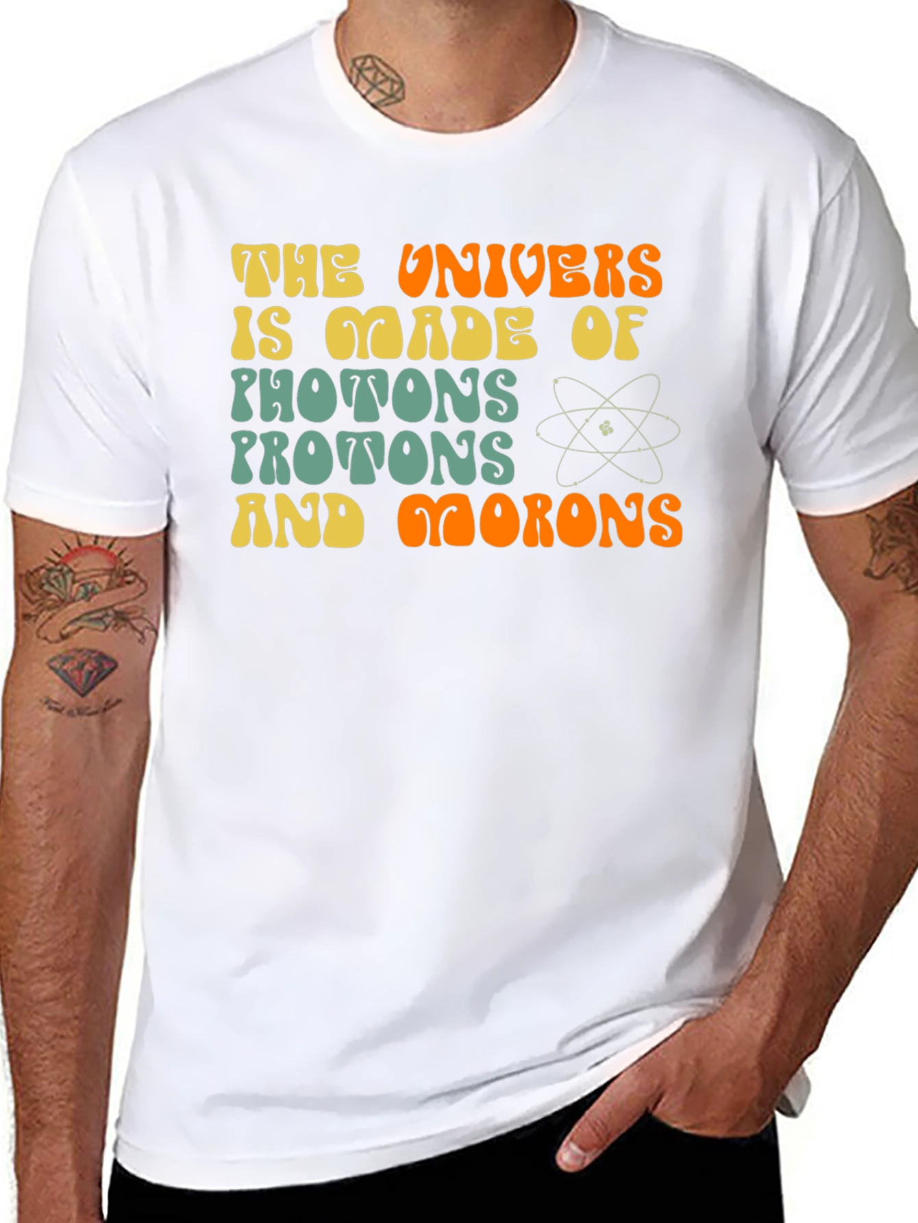 Black The Universe is Made of Photons and Morons Funny Science T-Shirt view 8