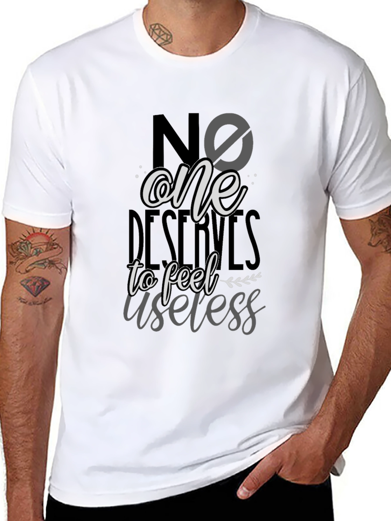 Black No One Deserves to Feel Useless T-Shirt view 8