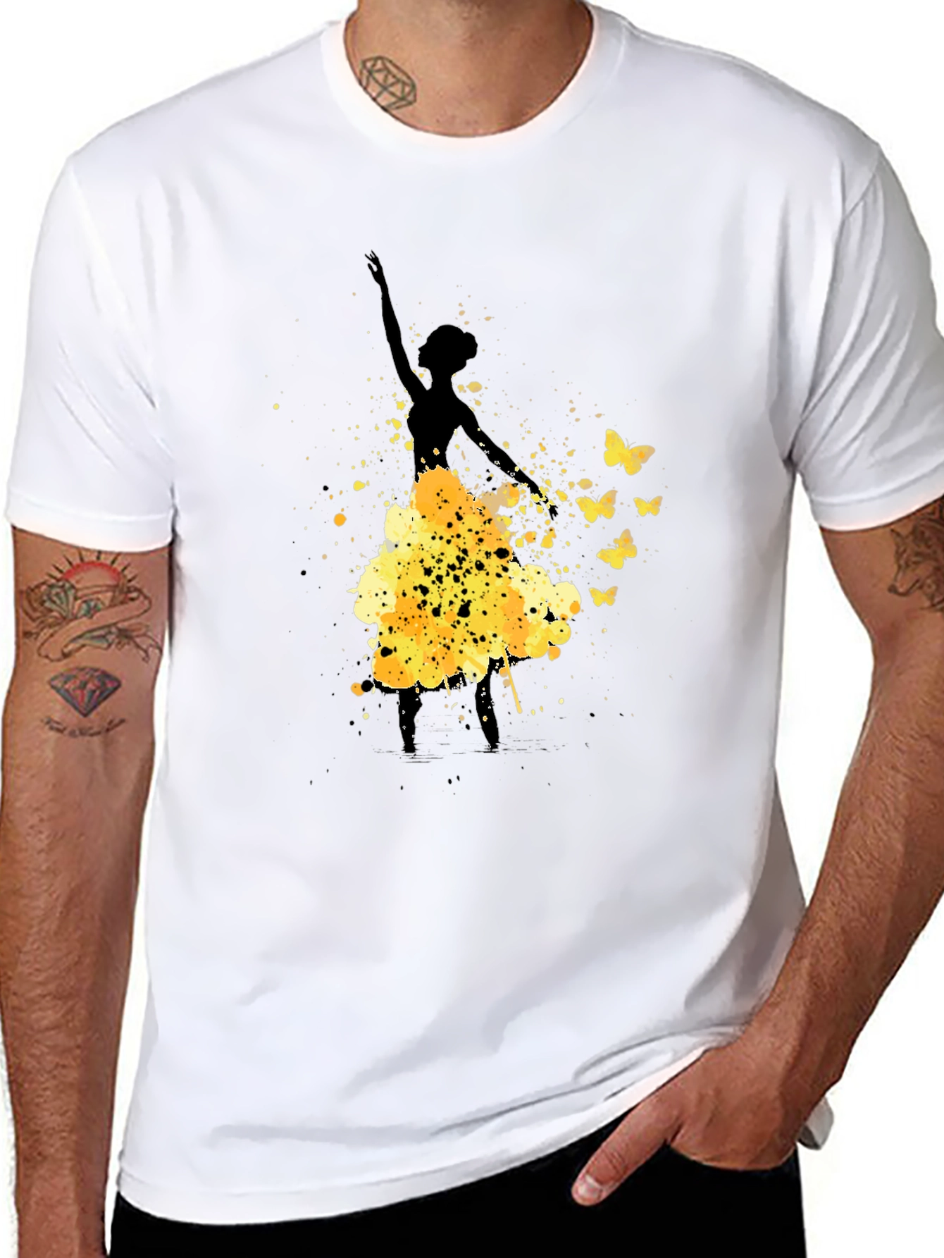 Black Ballerina Butterfly Black Graphic T-Shirt view 8